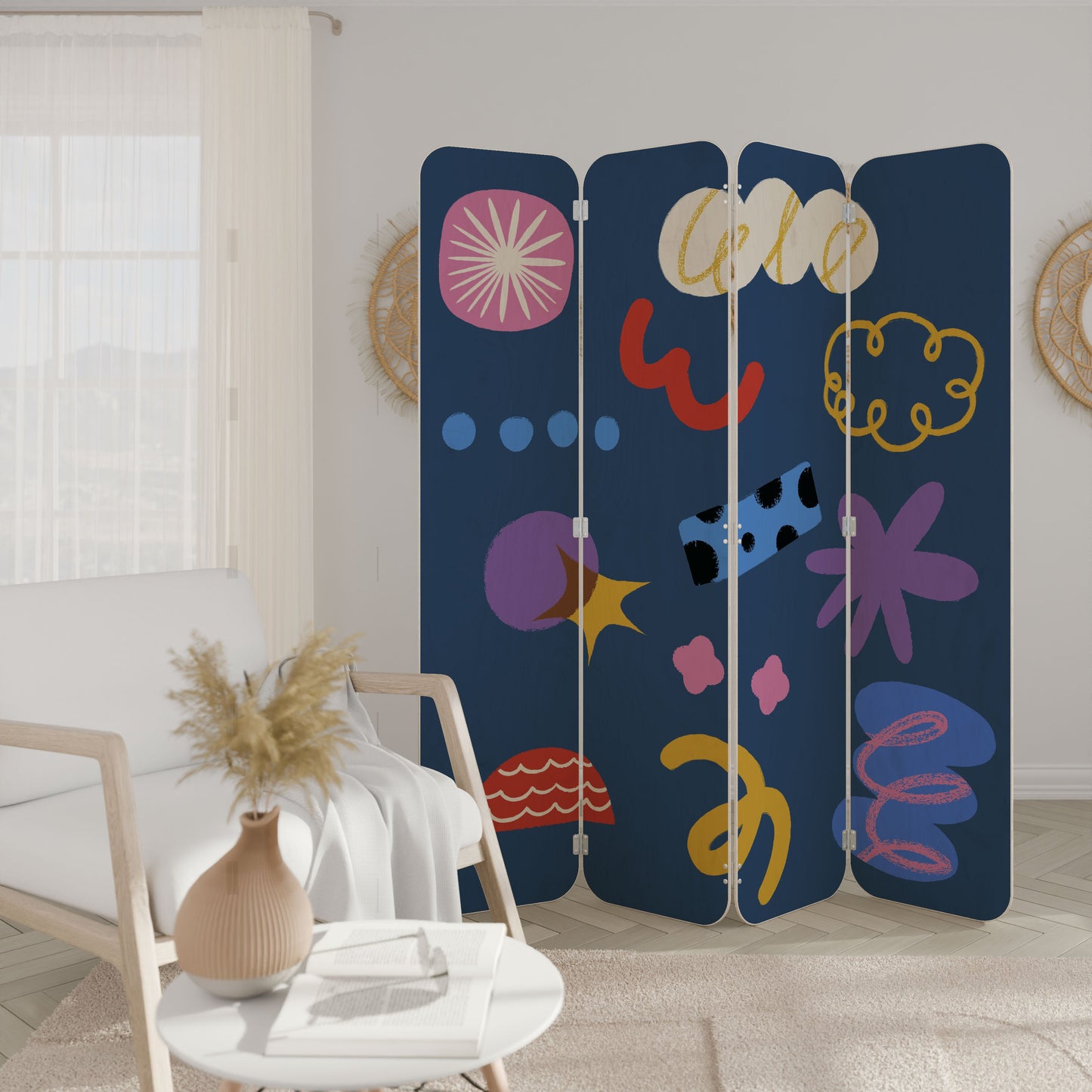 DREAMY HUMOR 4-Panel Plywood Room Divider