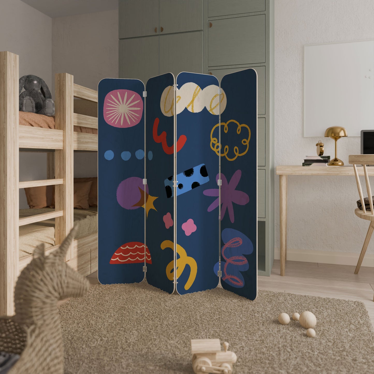 DREAMY HUMOR 4-Panel Plywood Room Divider