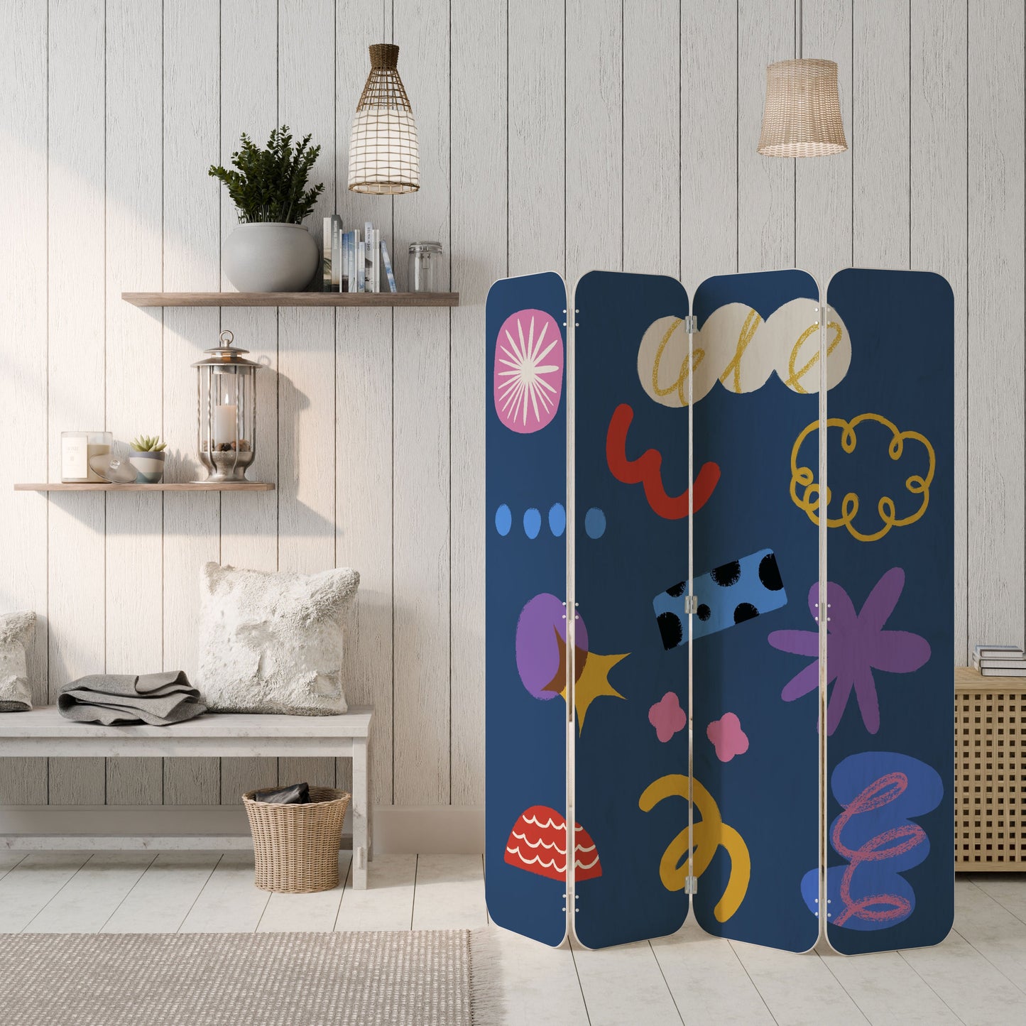 DREAMY HUMOR 4-Panel Plywood Room Divider