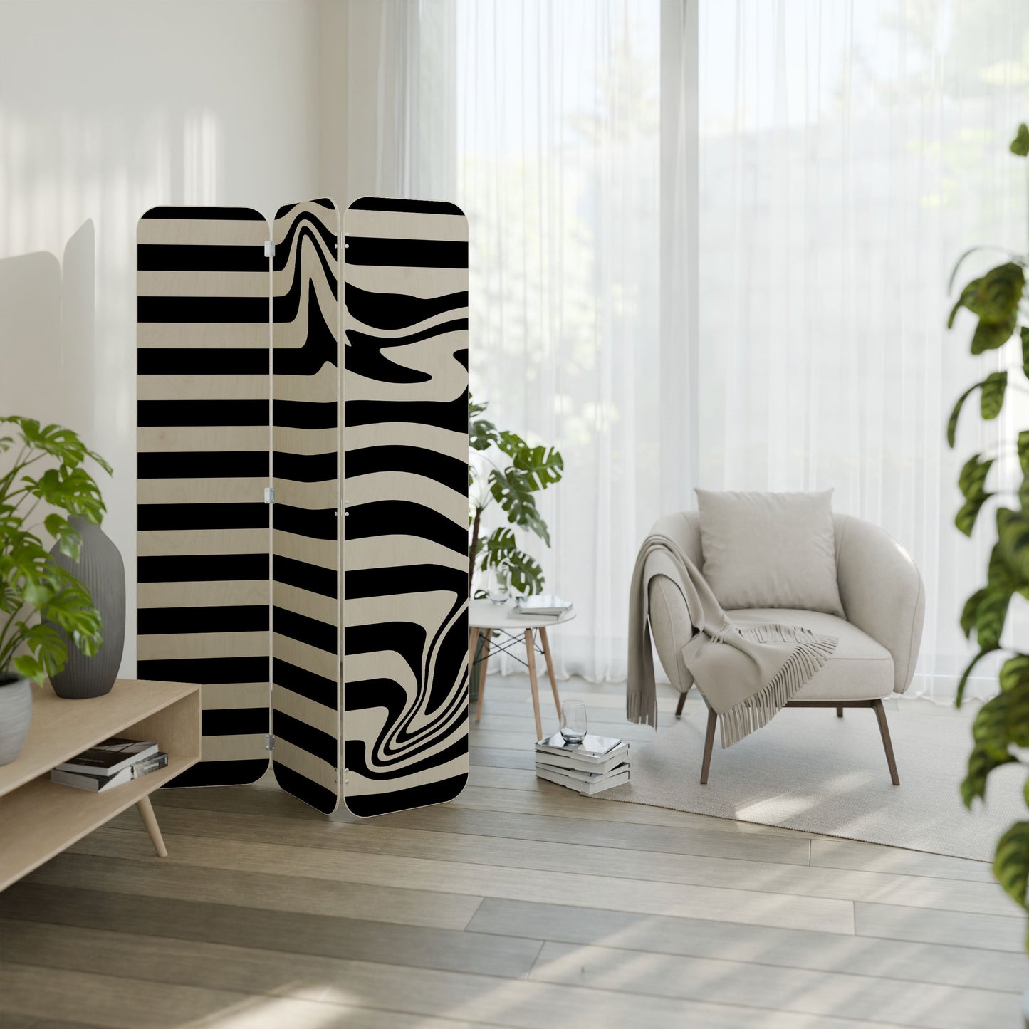 POLYLINE FUZZY 3-Panel Plywood Room Divider