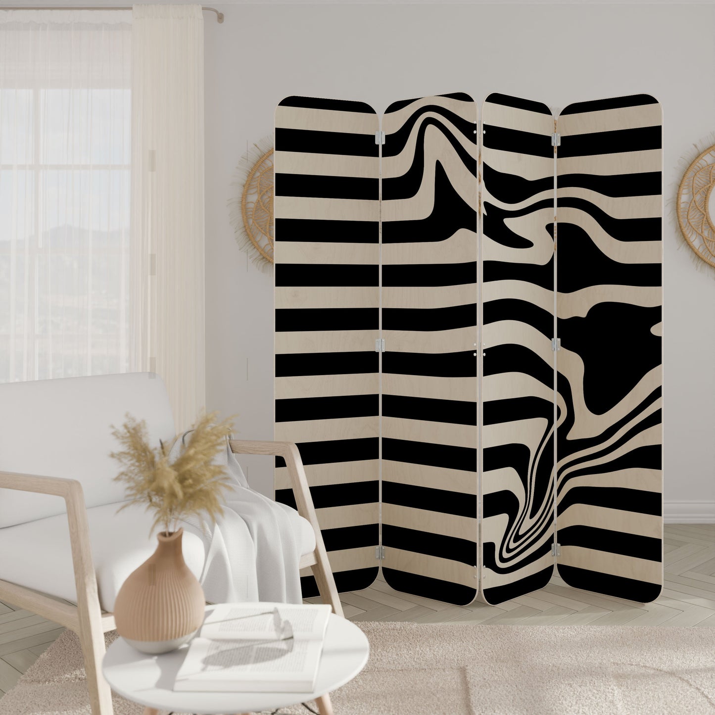 POLYLINE FUZZY 4-Panel Plywood Room Divider