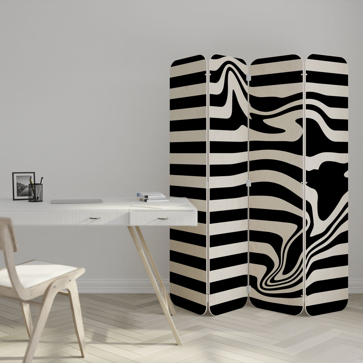 POLYLINE FUZZY 4-Panel Plywood Room Divider