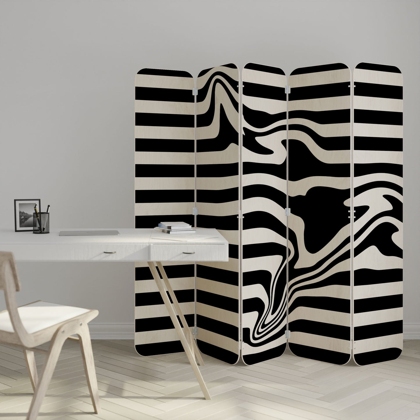 POLYLINE FUZZY 5-Panel Plywood Room Divider