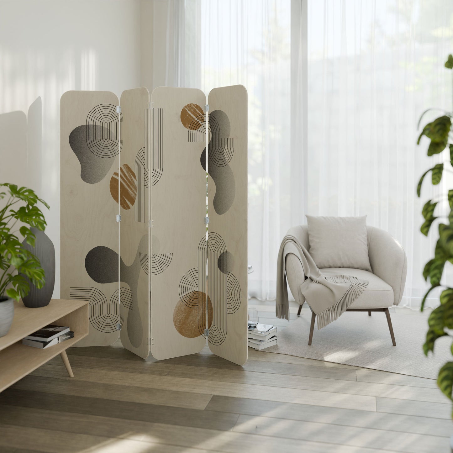 CLEAR CREATIONS 4-Panel Plywood Room Divider