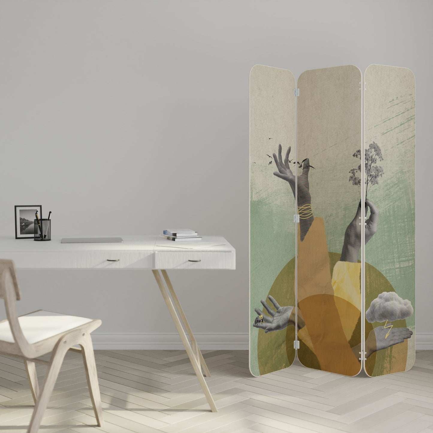 EARTH ELEMENTS 3-Panel Plywood Room Divider