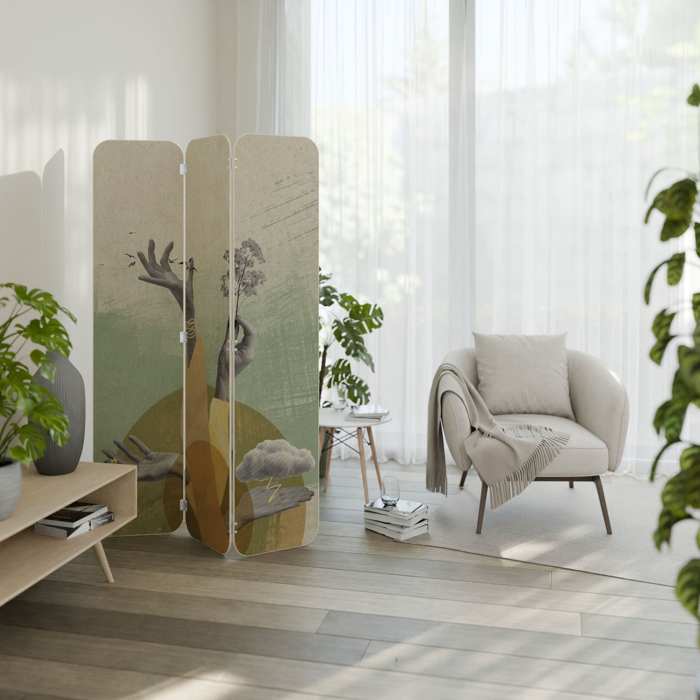 EARTH ELEMENTS 3-Panel Plywood Room Divider