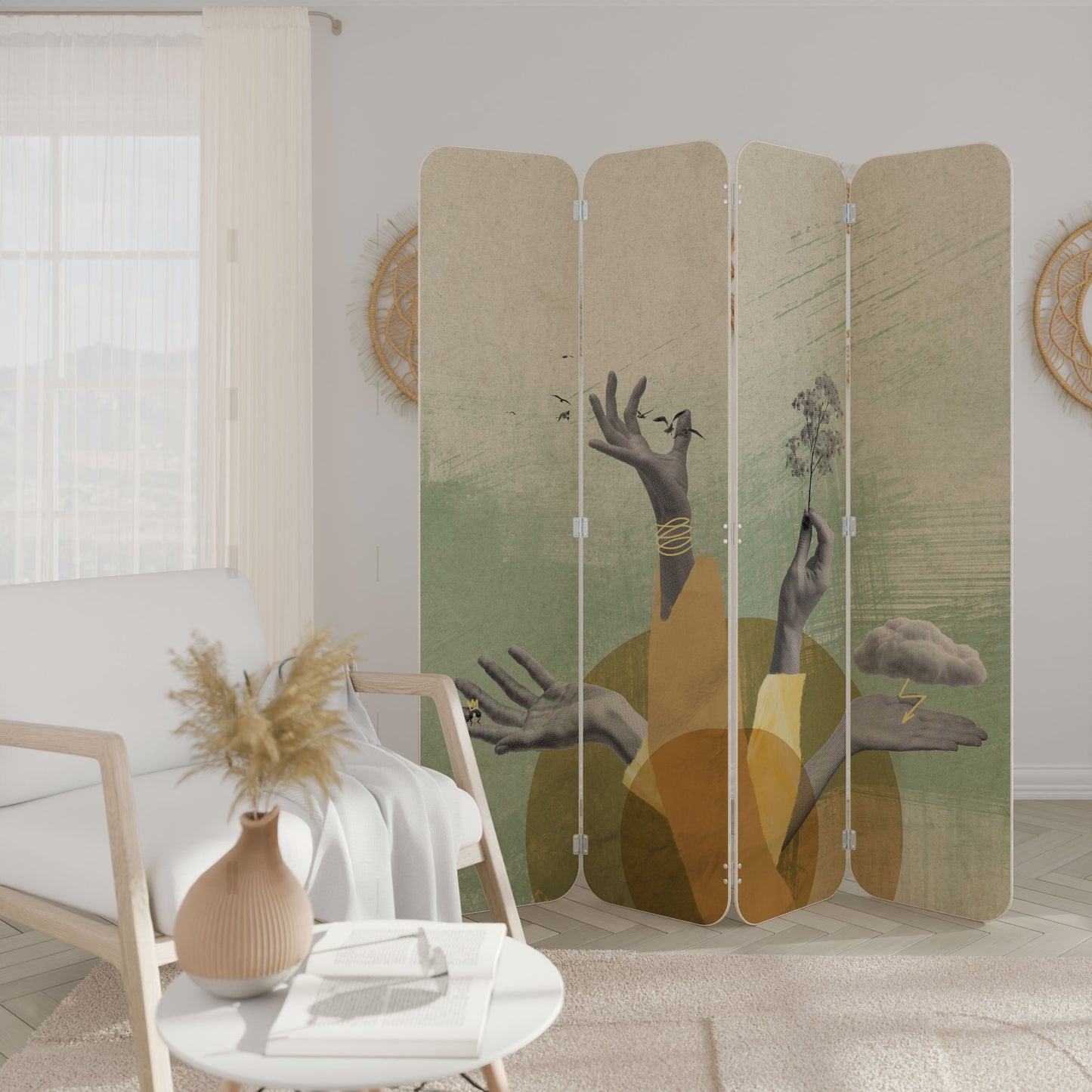 EARTH ELEMENTS 4-Panel Plywood Room Divider