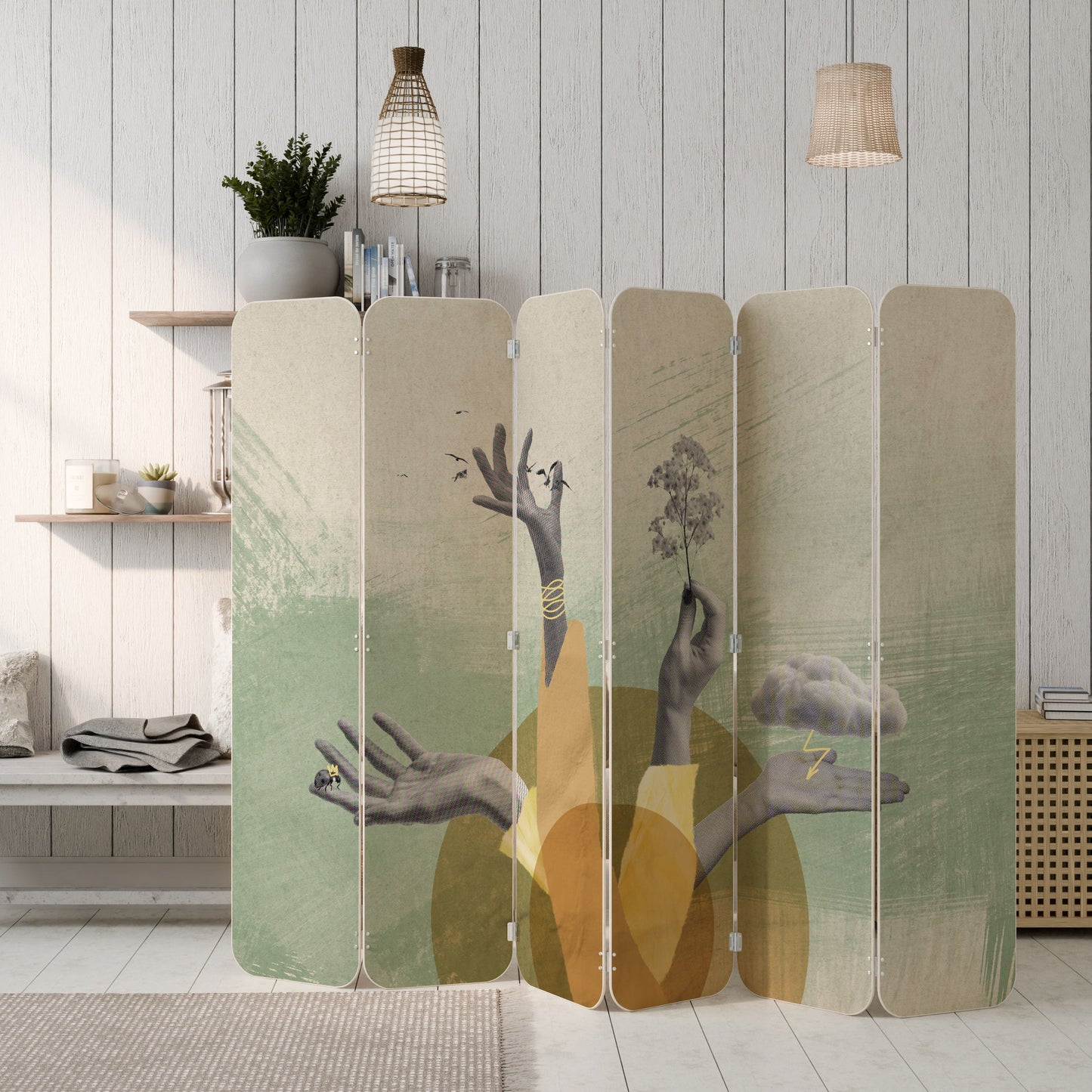 EARTH ELEMENTS 6-Panel Plywood Room Divider