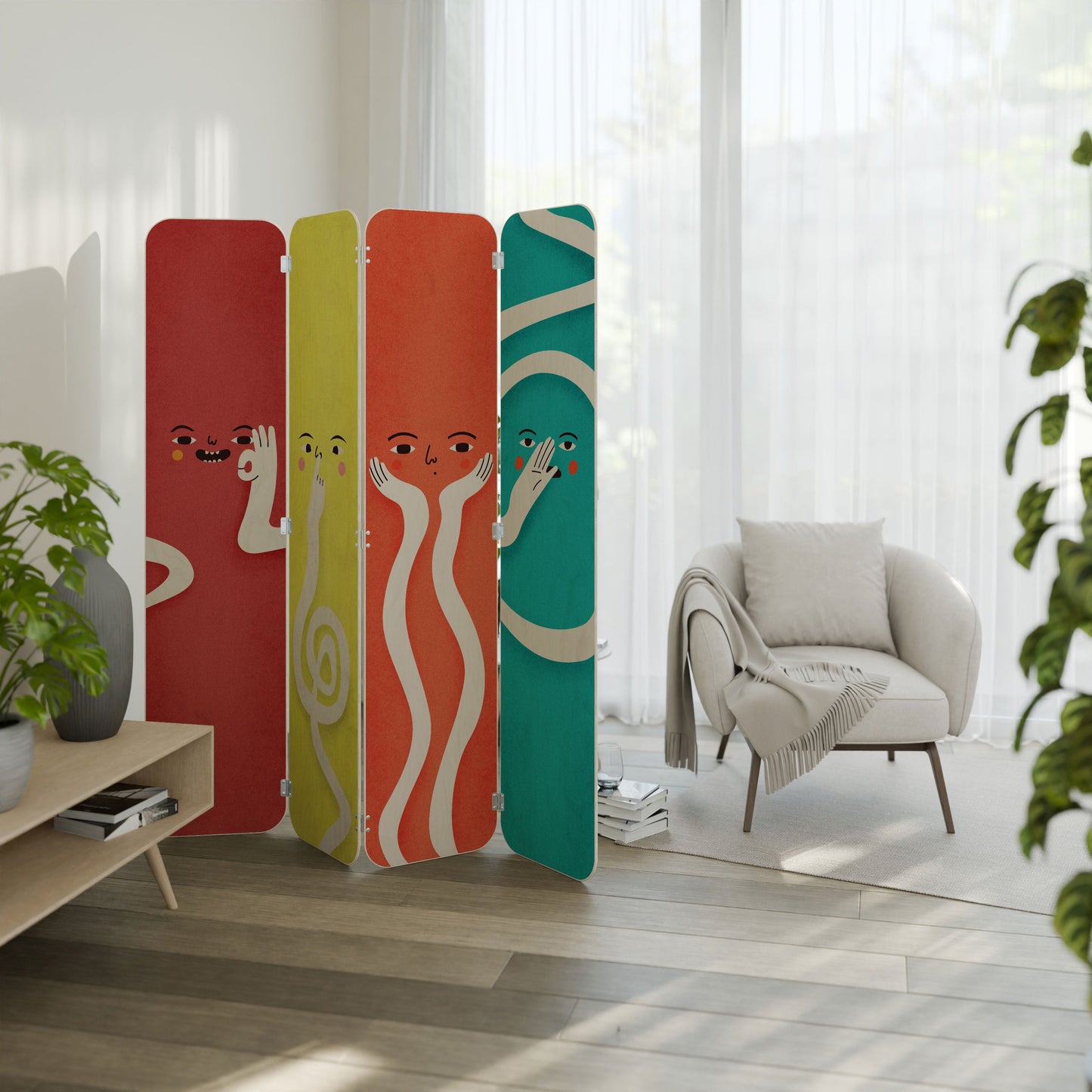 LIVELY FEATURES 4-Panel Plywood Room Divider