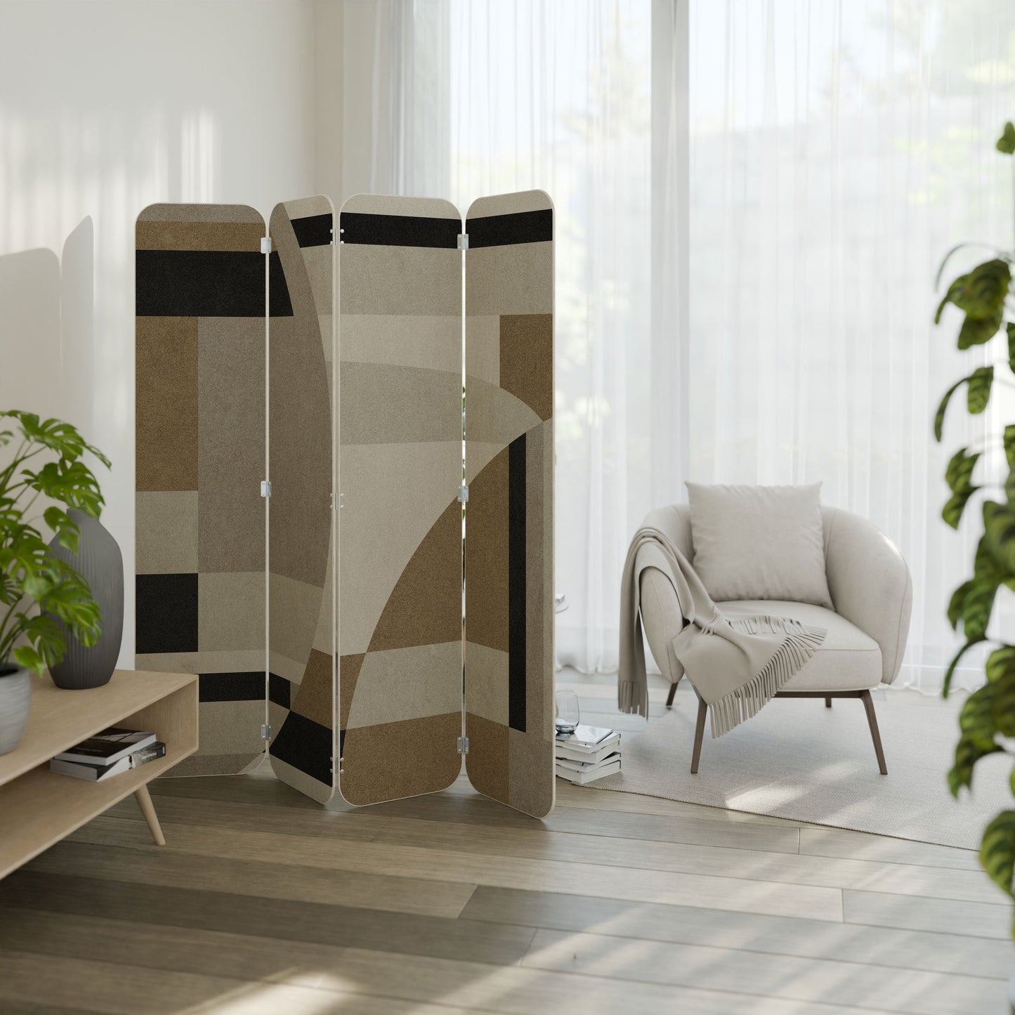 DELICATE MEMENTO 4-Panel Plywood Room Divider