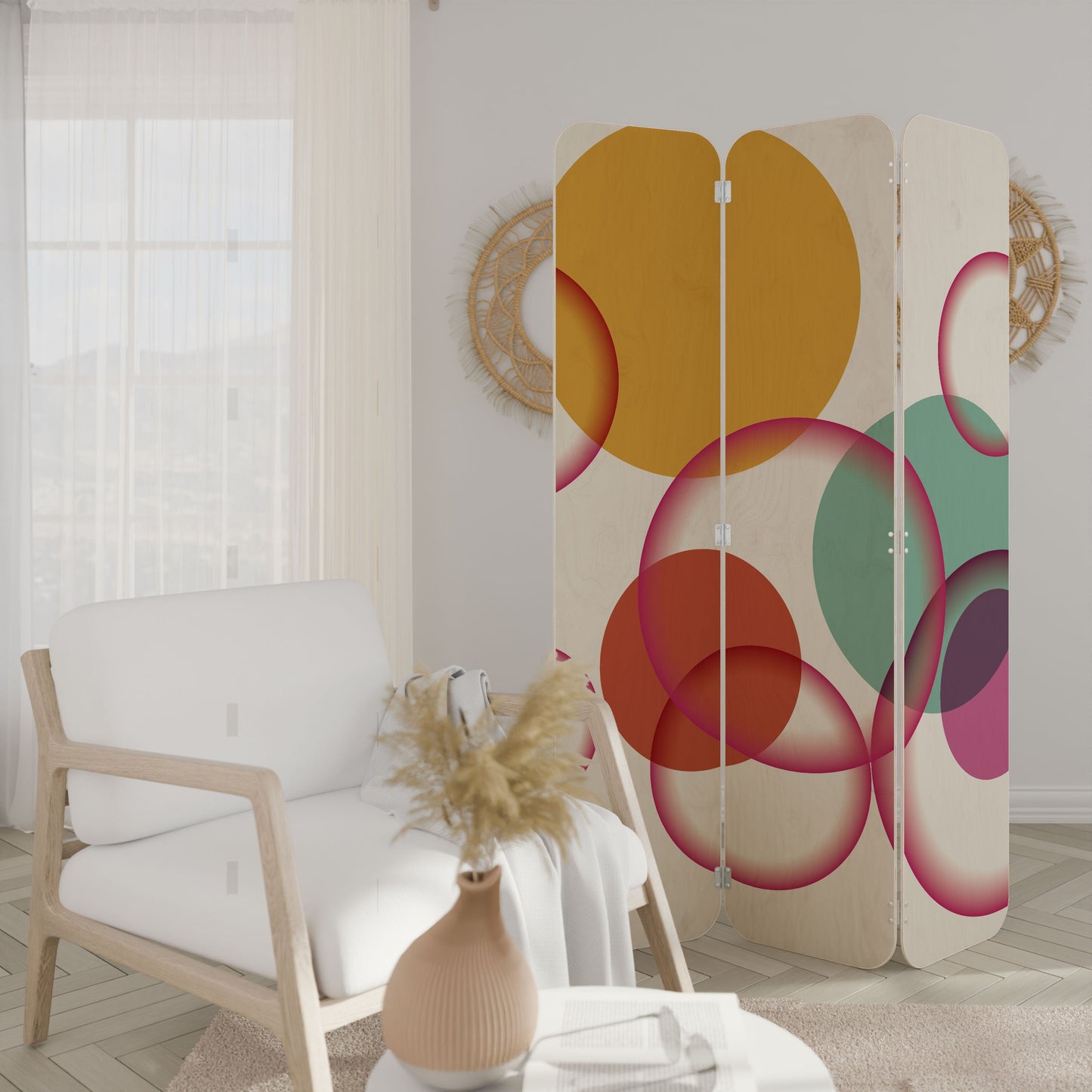 BUBBLE WISH 3-Panel Plywood Room Divider