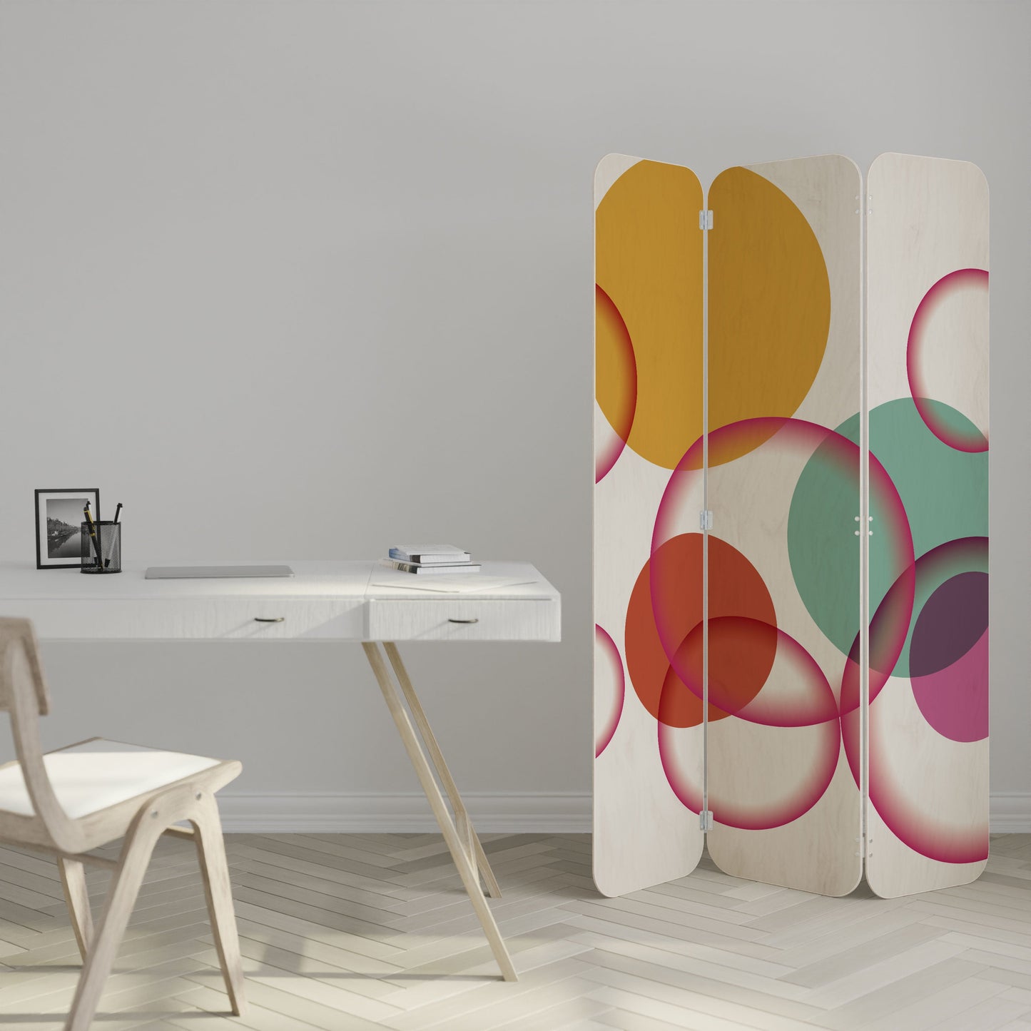 BUBBLE WISH 3-Panel Plywood Room Divider