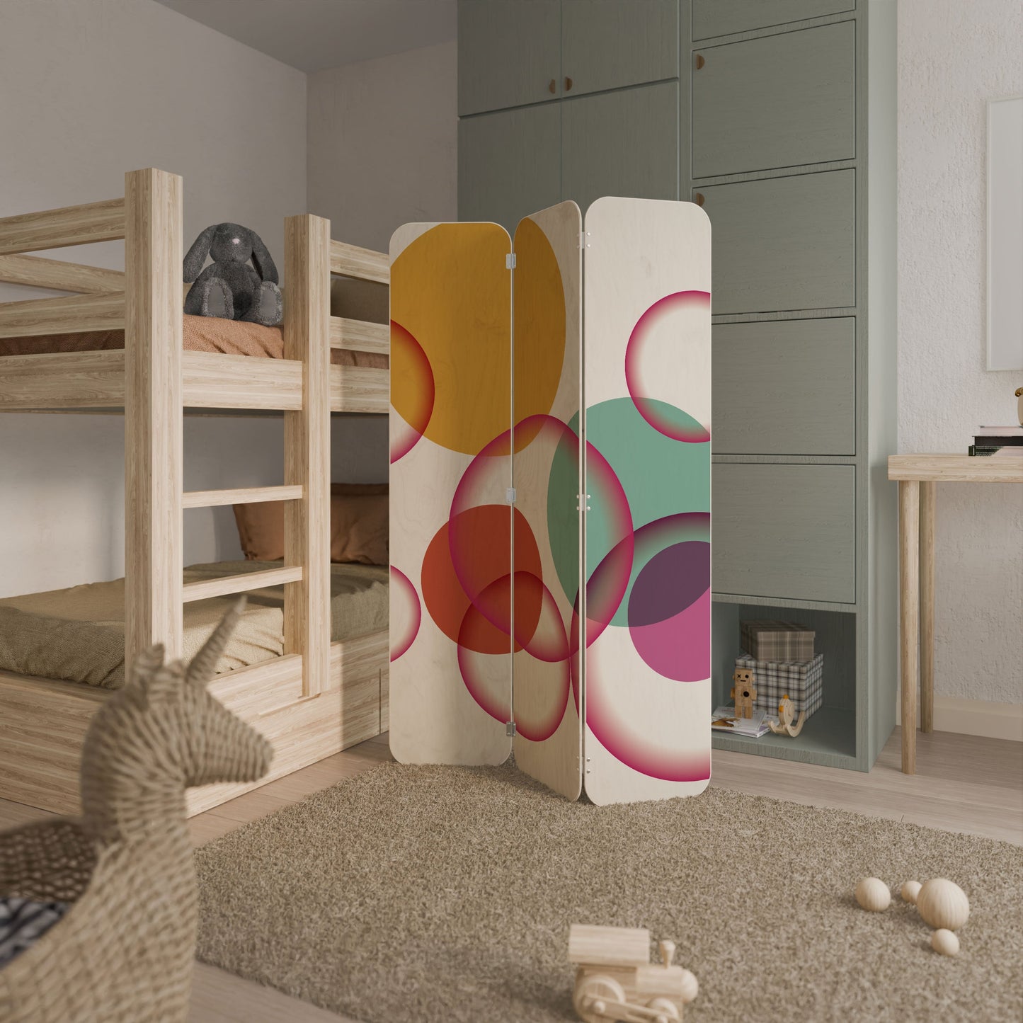 BUBBLE WISH 3-Panel Plywood Room Divider