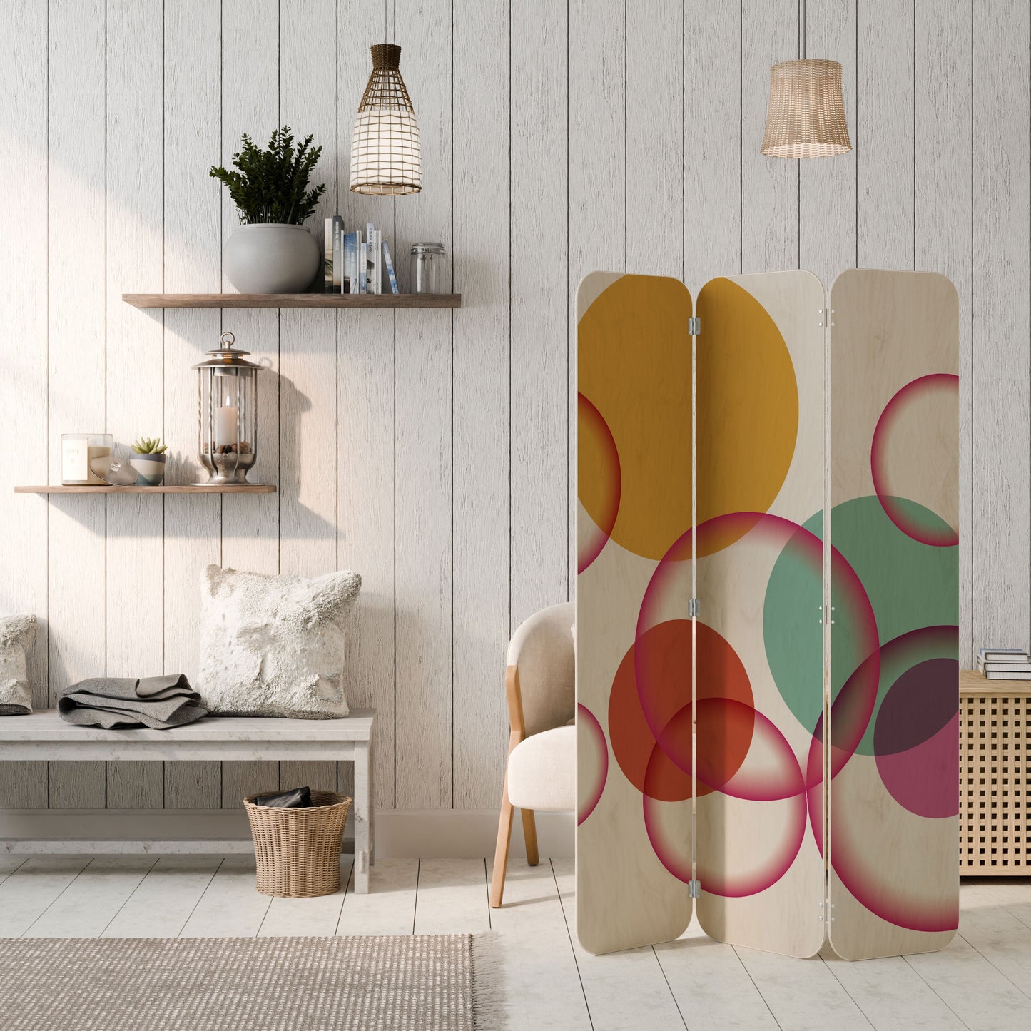 BUBBLE WISH 3-Panel Plywood Room Divider