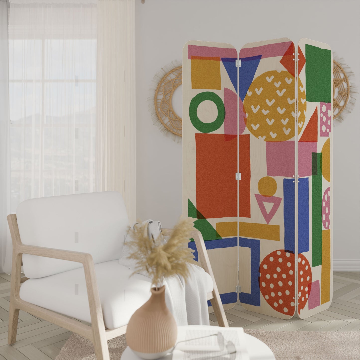 GEOMETRIC GLIMMER 3-Panel Plywood Room Divider