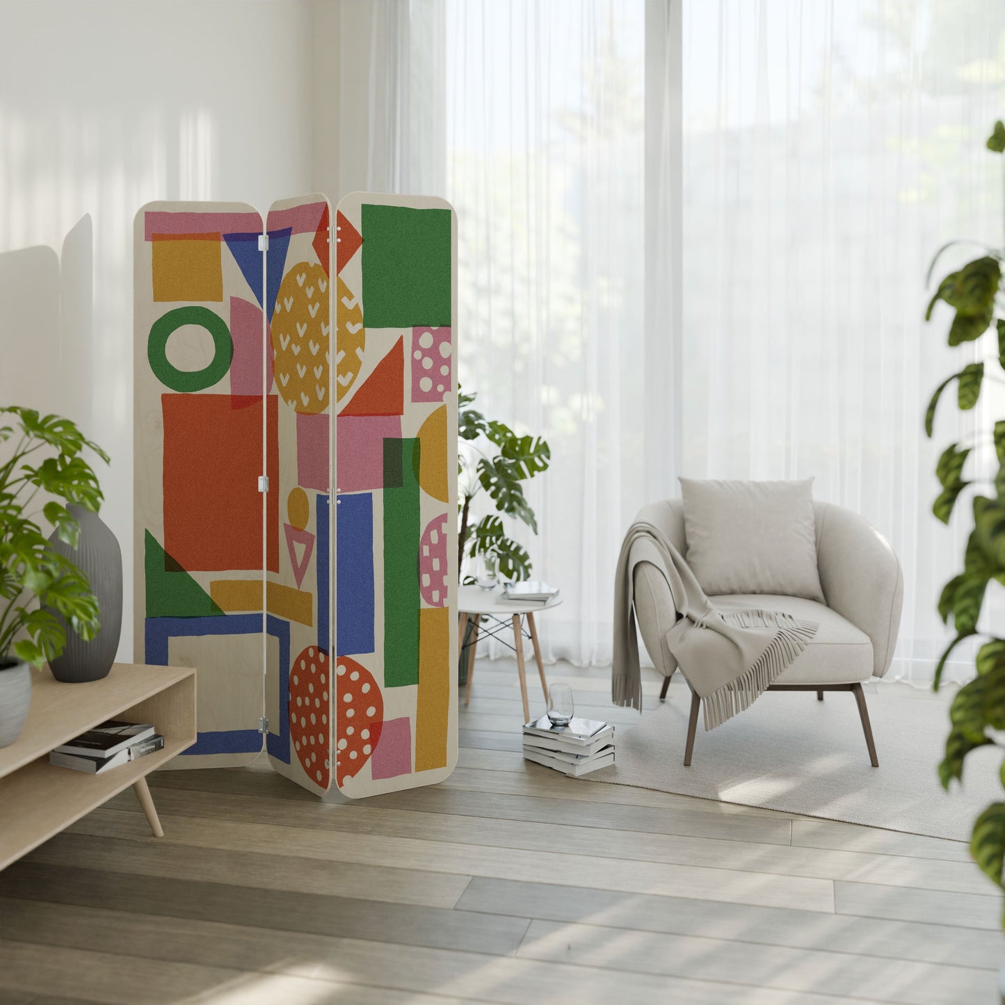 GEOMETRIC GLIMMER 3-Panel Plywood Room Divider