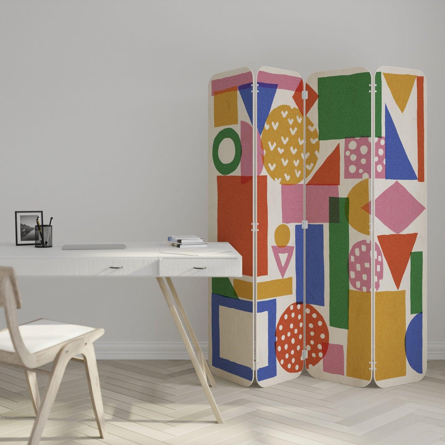 GEOMETRIC GLIMMER 4-Panel Plywood Room Divider