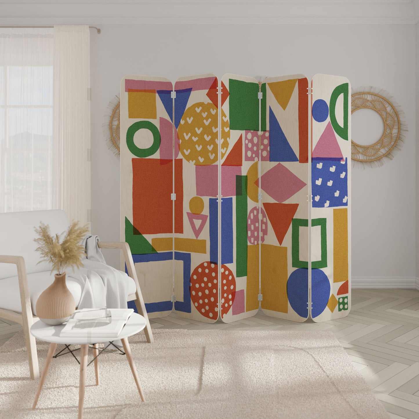 GEOMETRIC GLIMMER 5-Panel Plywood Room Divider