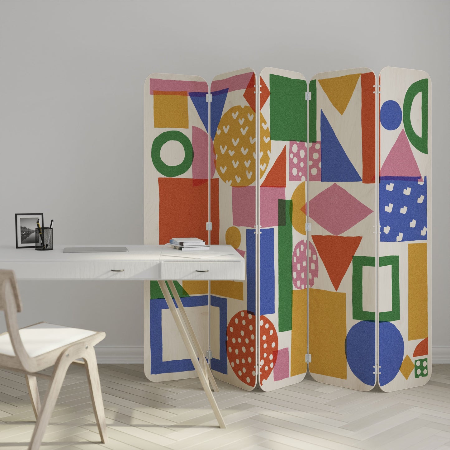 GEOMETRIC GLIMMER 5-Panel Plywood Room Divider