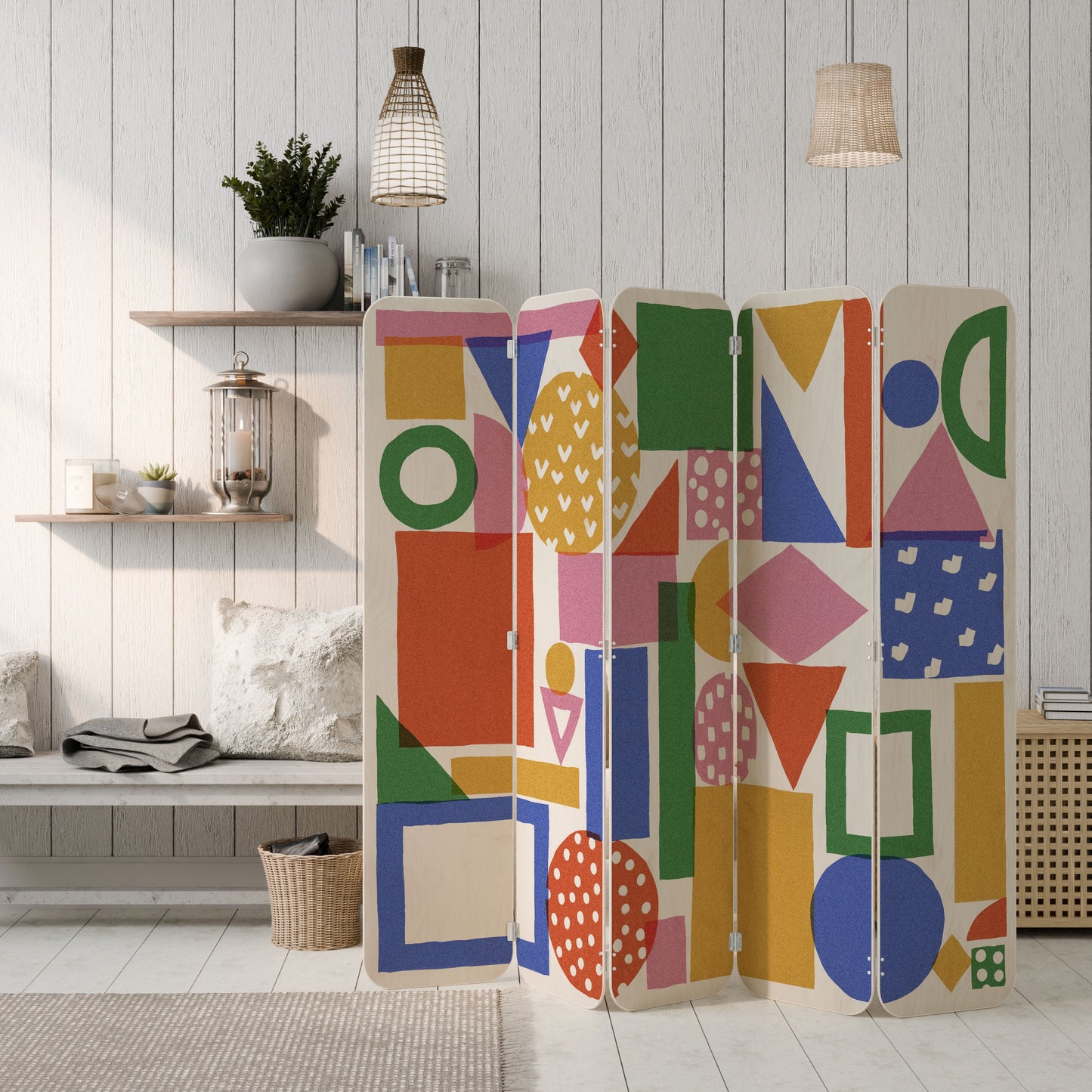 GEOMETRIC GLIMMER 5-Panel Plywood Room Divider