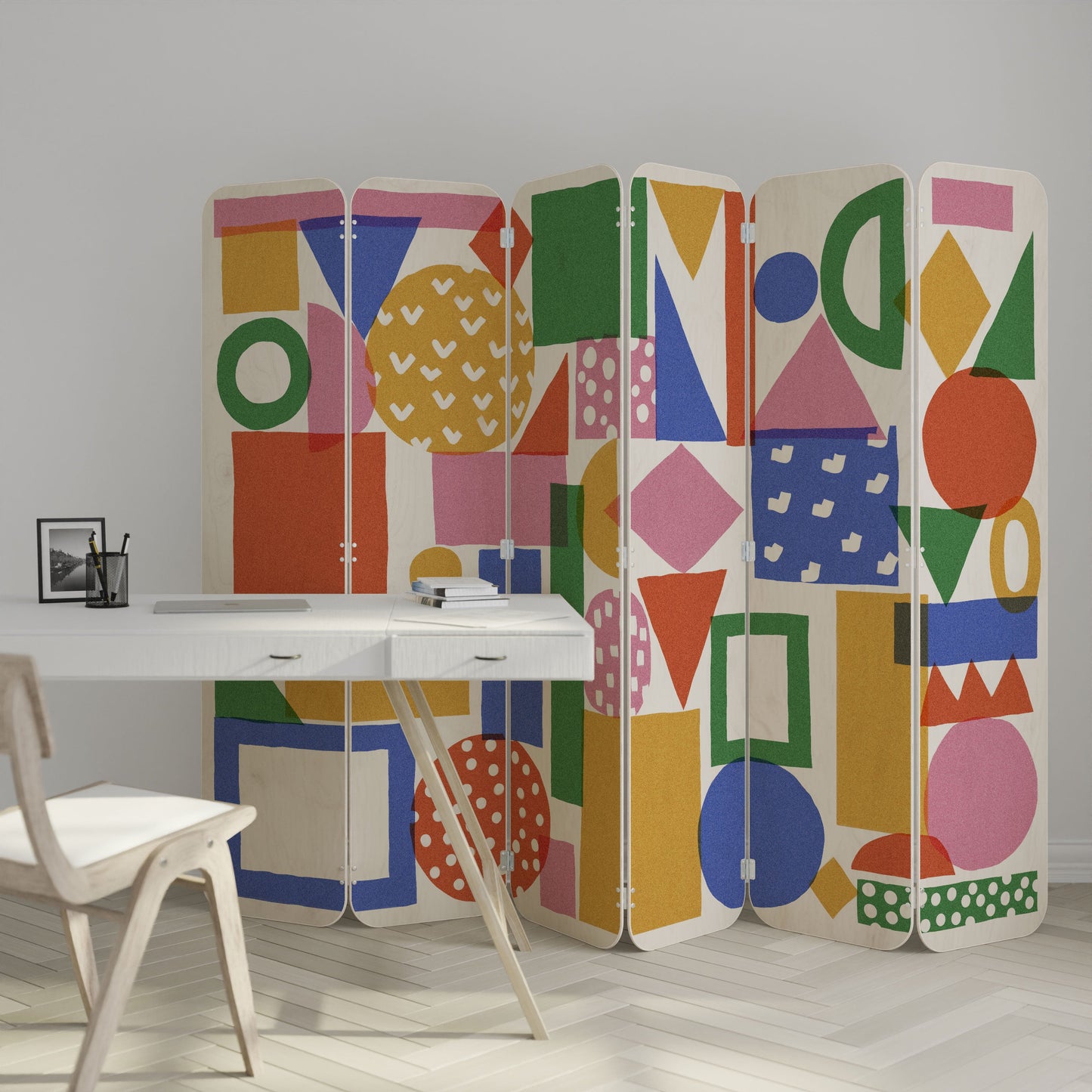 GEOMETRIC GLIMMER 6-Panel Plywood Room Divider