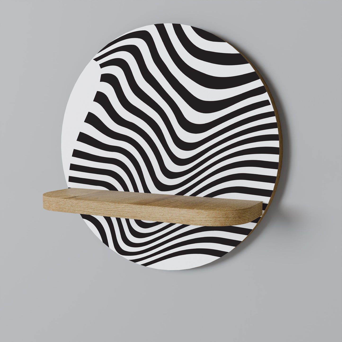 ILLUSIONARY FLOW Round Art Shelf In Oak Effect