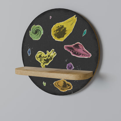 GALAXY MORSEL Round Art Shelf In Oak Effect