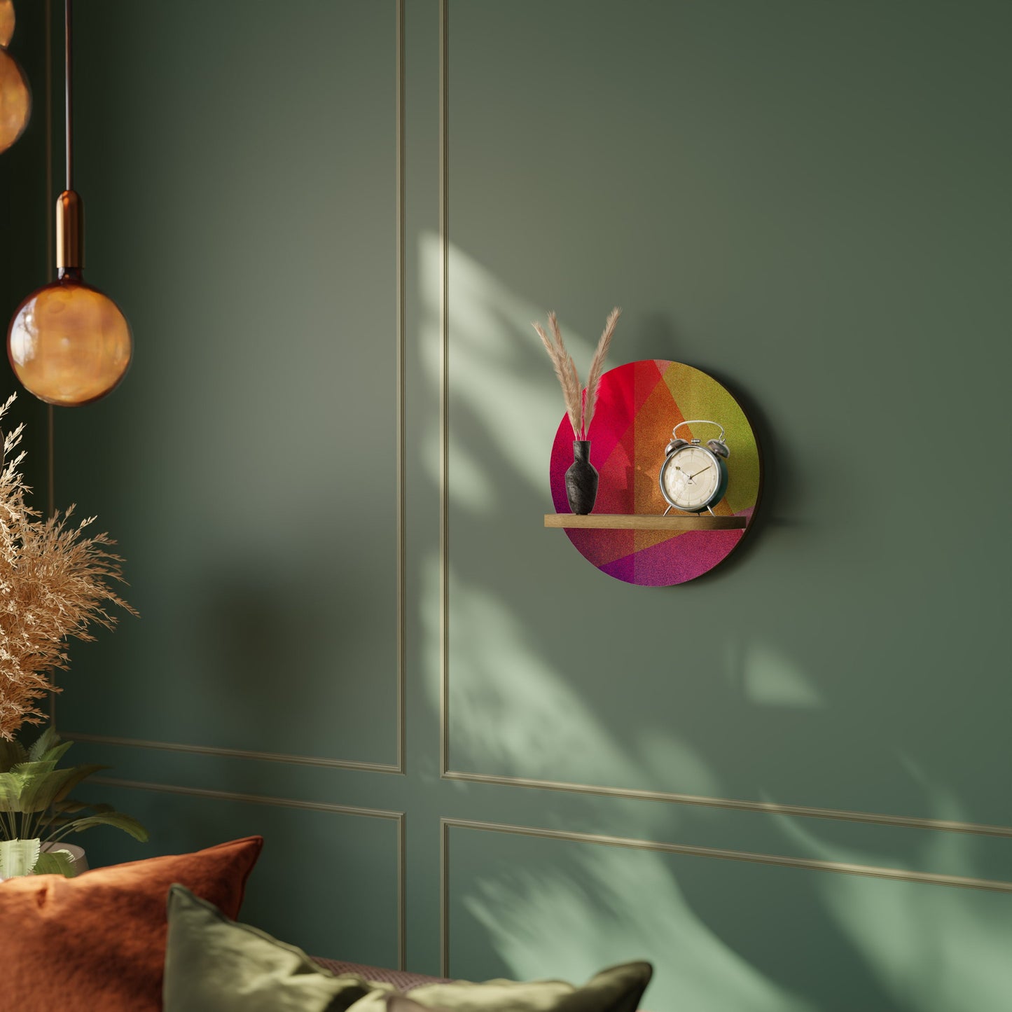 VIVID GEOMETRY Round Art Shelf In Oak Effect