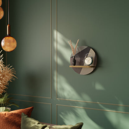 BEIGE GEOMETRY Round Art Shelf In Oak Effect