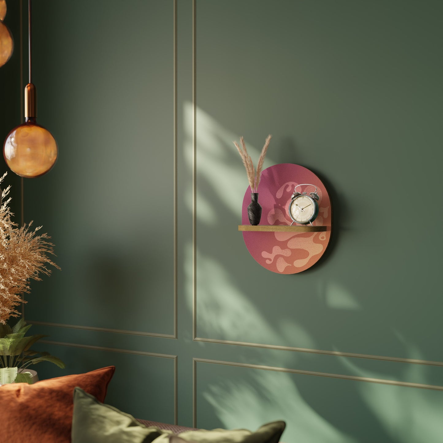 IRREGULAR PINK Oval Art Shelf In Oak Effect