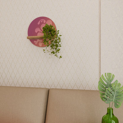 IRREGULAR PINK Round Art Shelf In Oak Effect