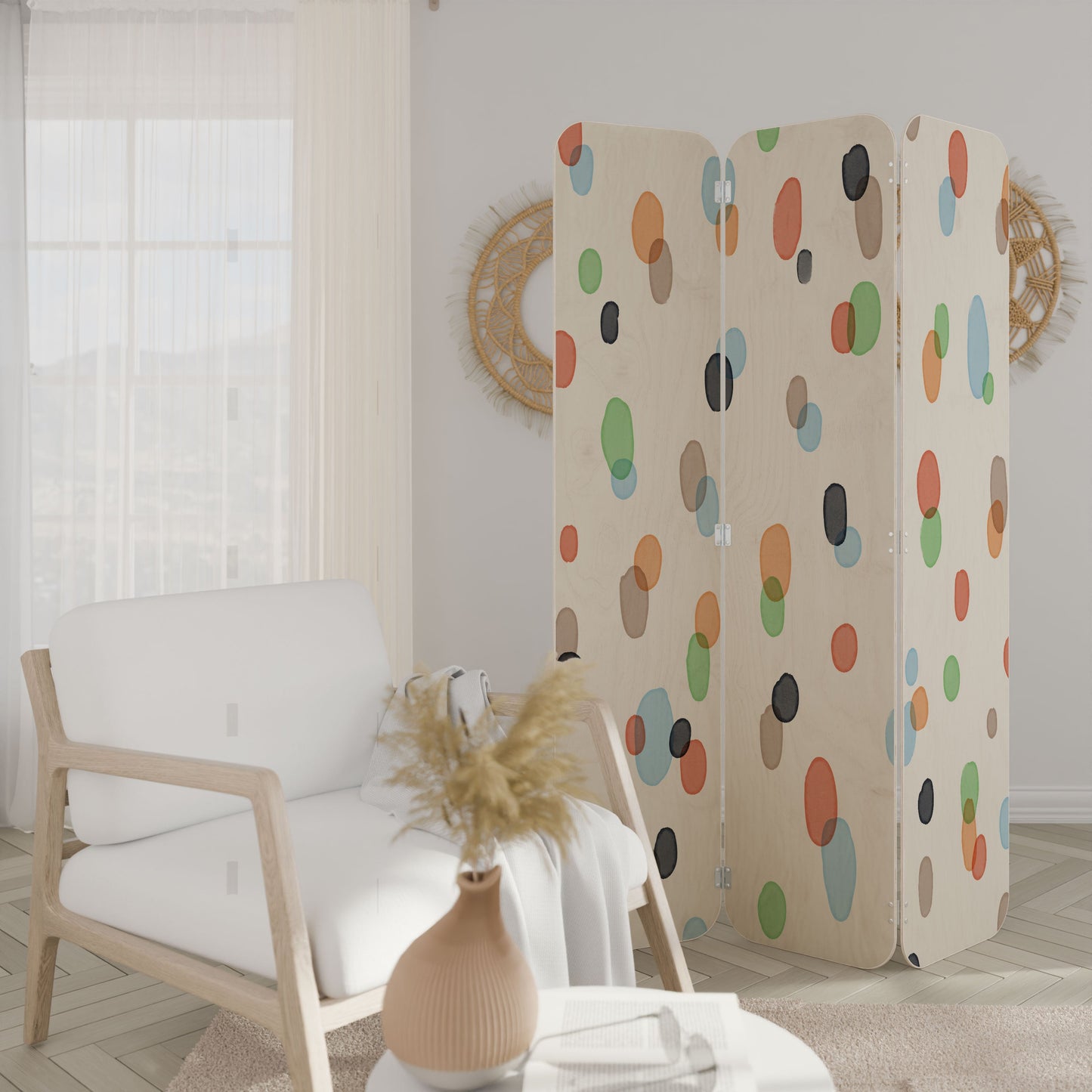 ENERGETIC SPOTS 3-Panel Plywood Room Divider