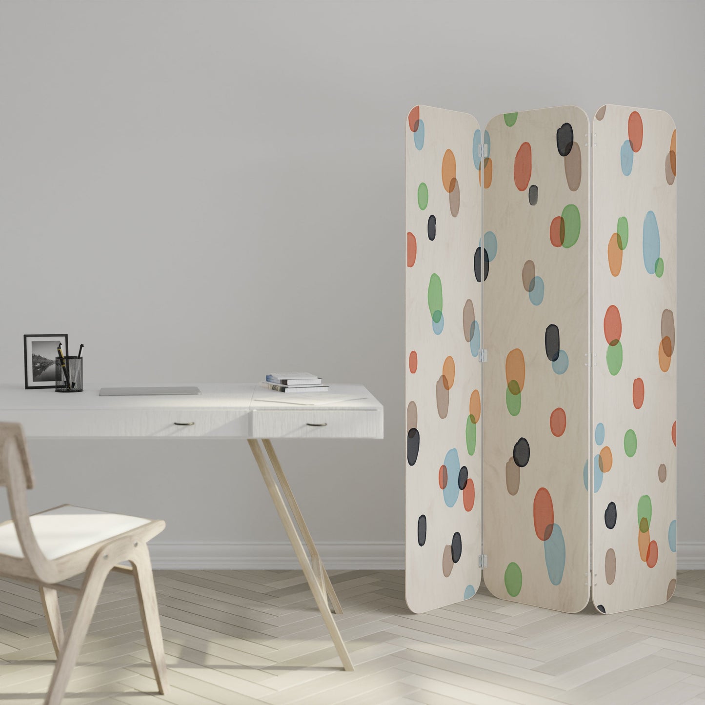 ENERGETIC SPOTS 3-Panel Plywood Room Divider