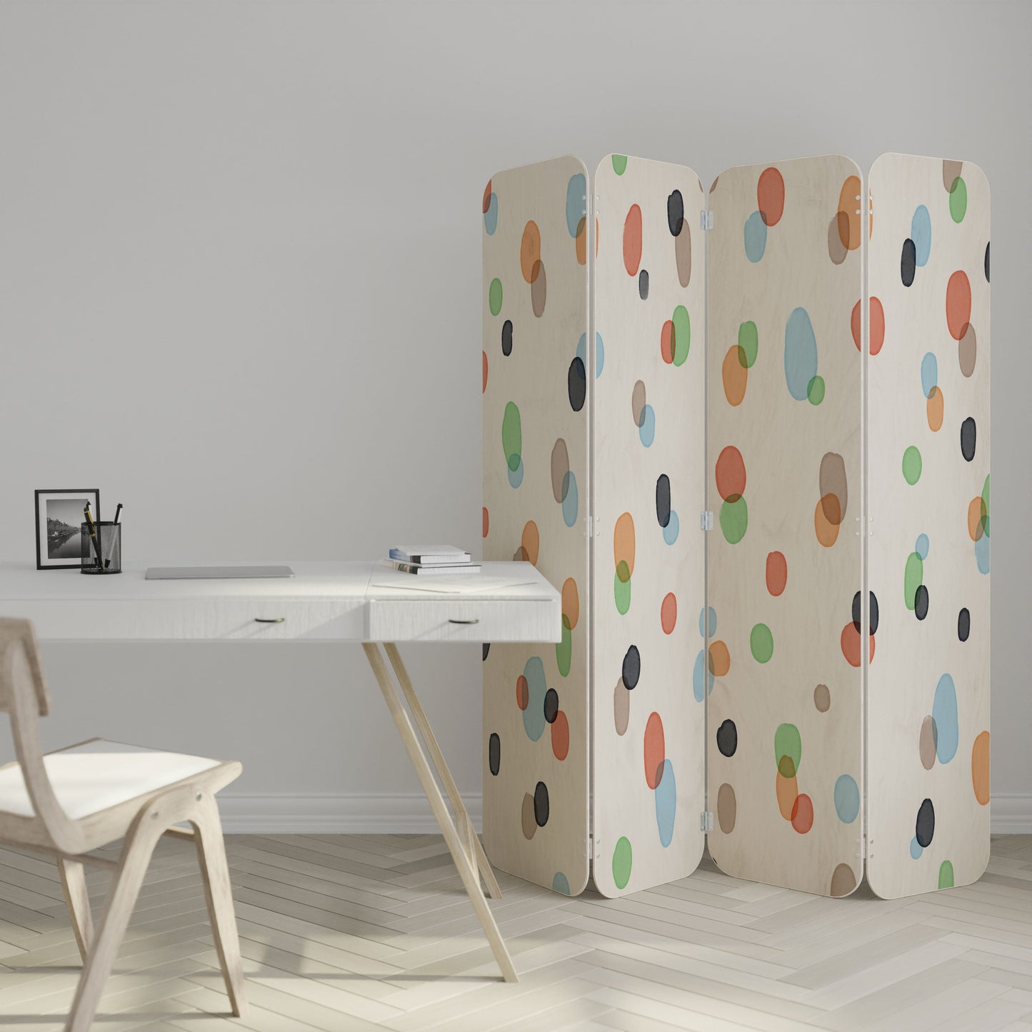 ENERGETIC SPOTS 4-Panel Plywood Room Divider