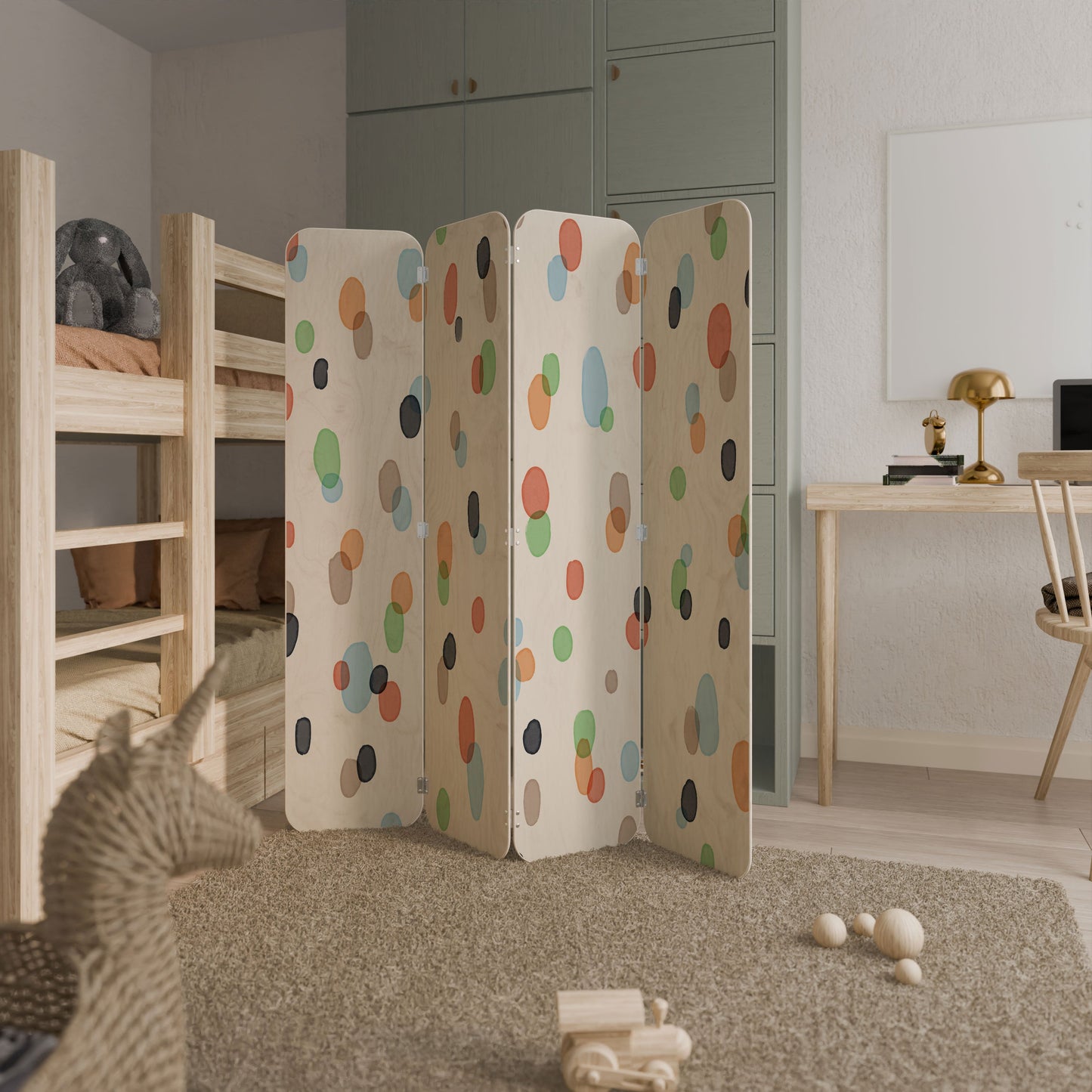 ENERGETIC SPOTS 4-Panel Plywood Room Divider