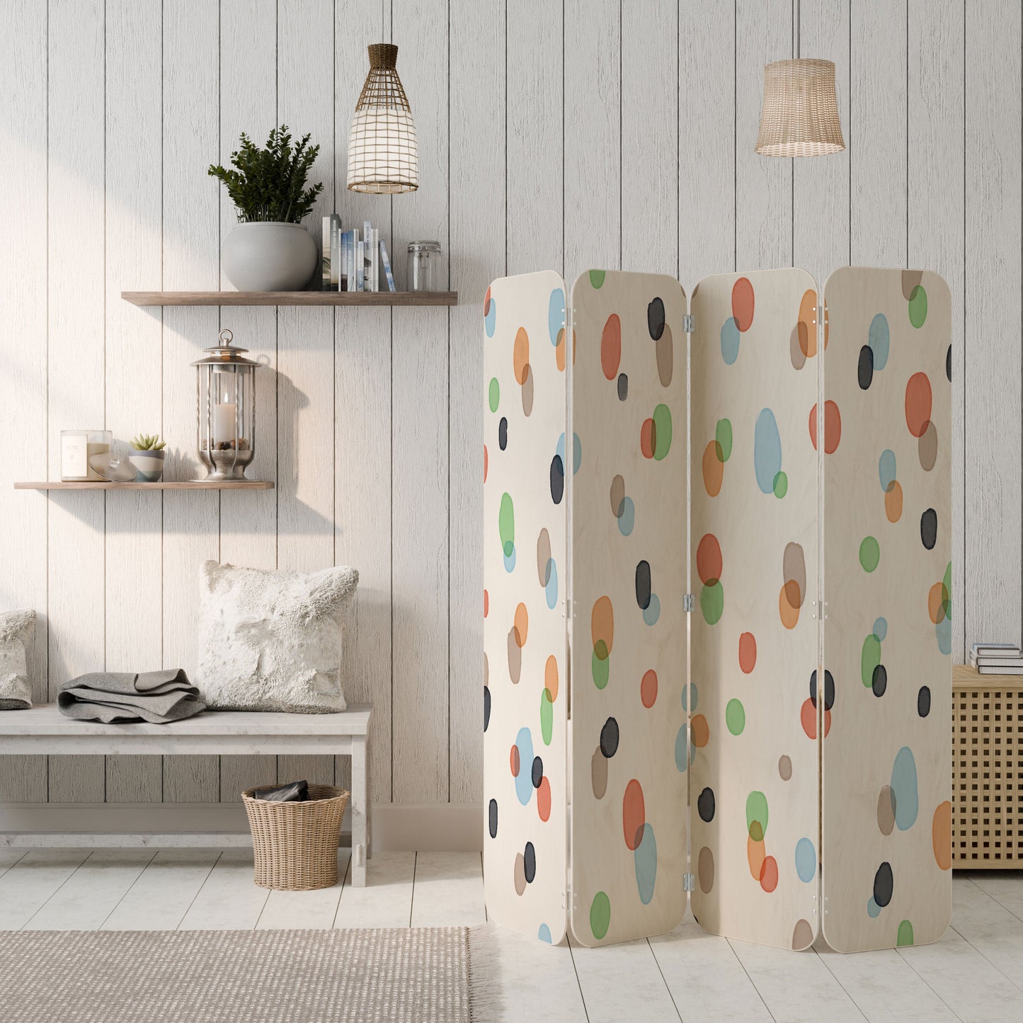 ENERGETIC SPOTS 4-Panel Plywood Room Divider