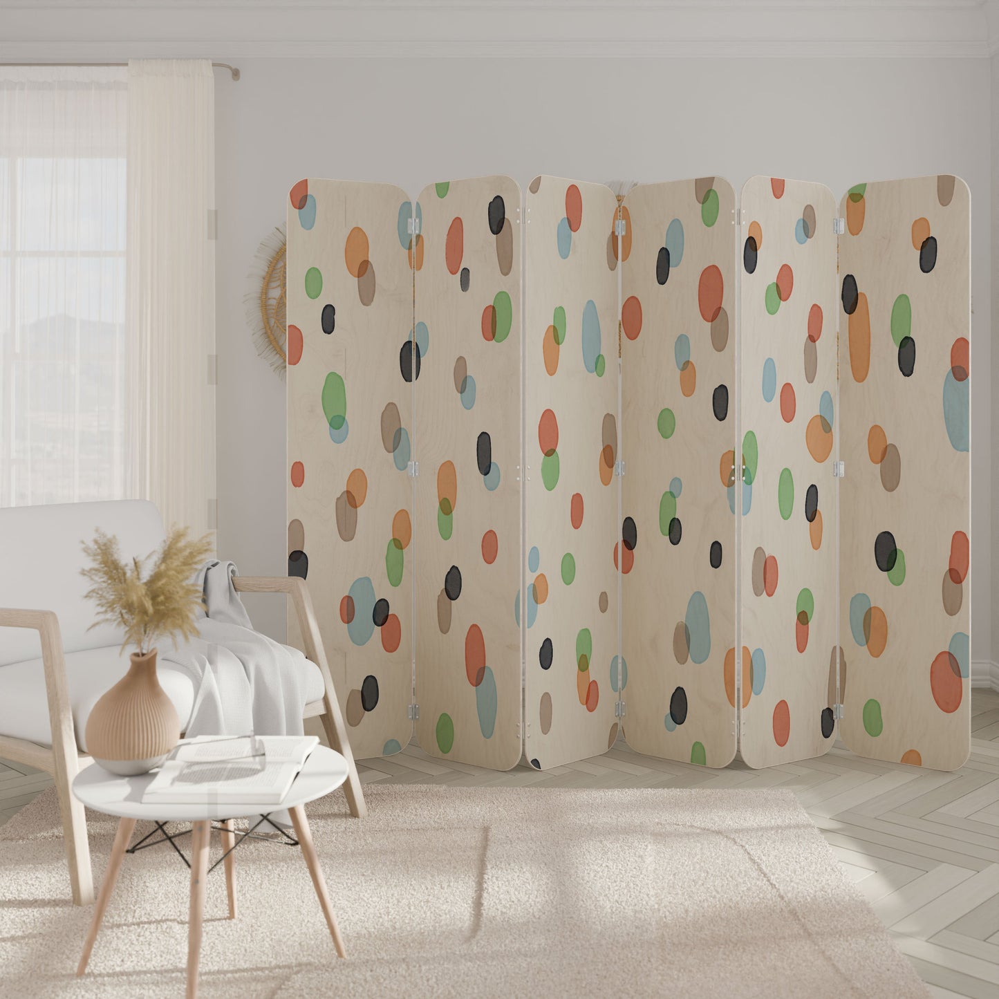 ENERGETIC SPOTS 6-Panel Plywood Room Divider