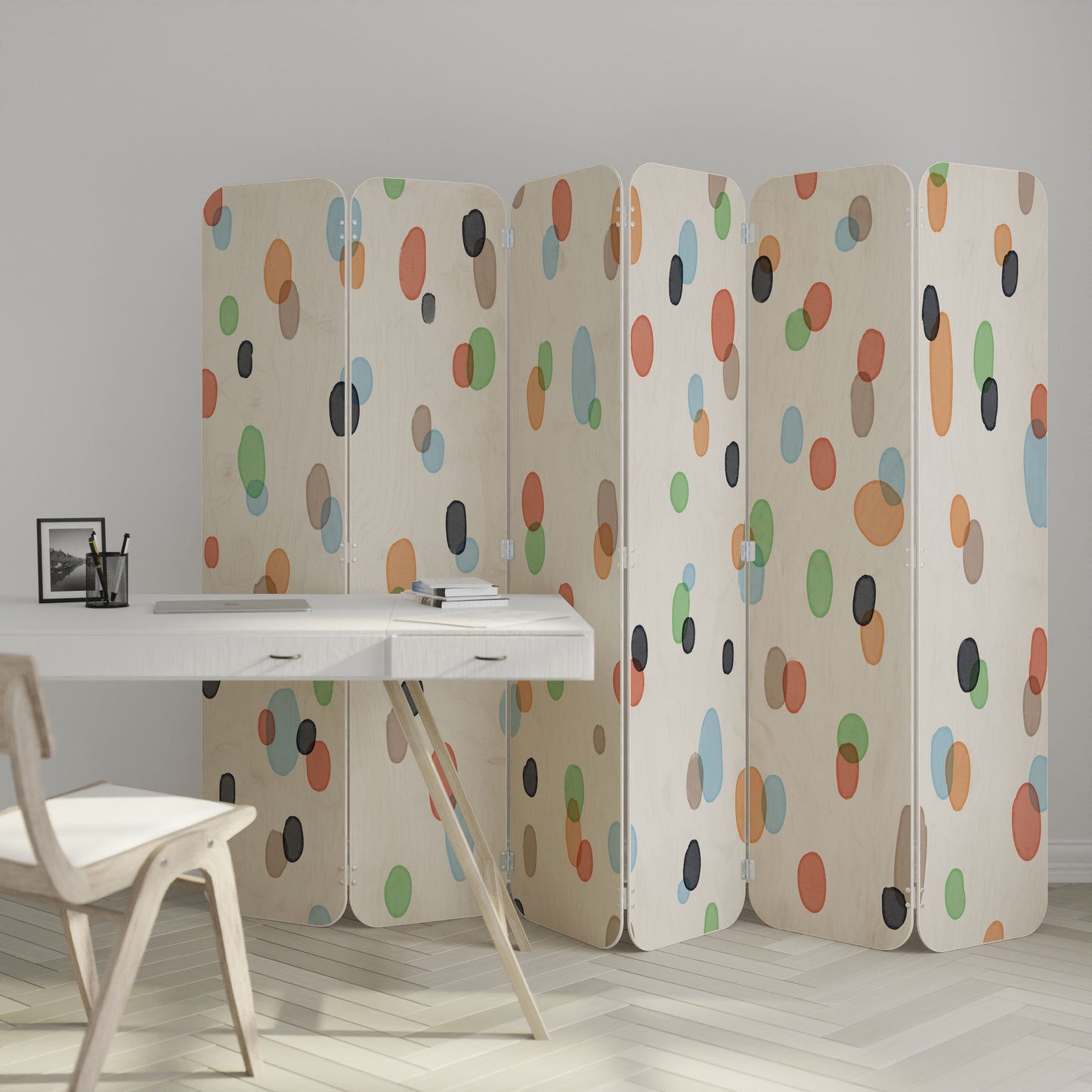 ENERGETIC SPOTS 6-Panel Plywood Room Divider