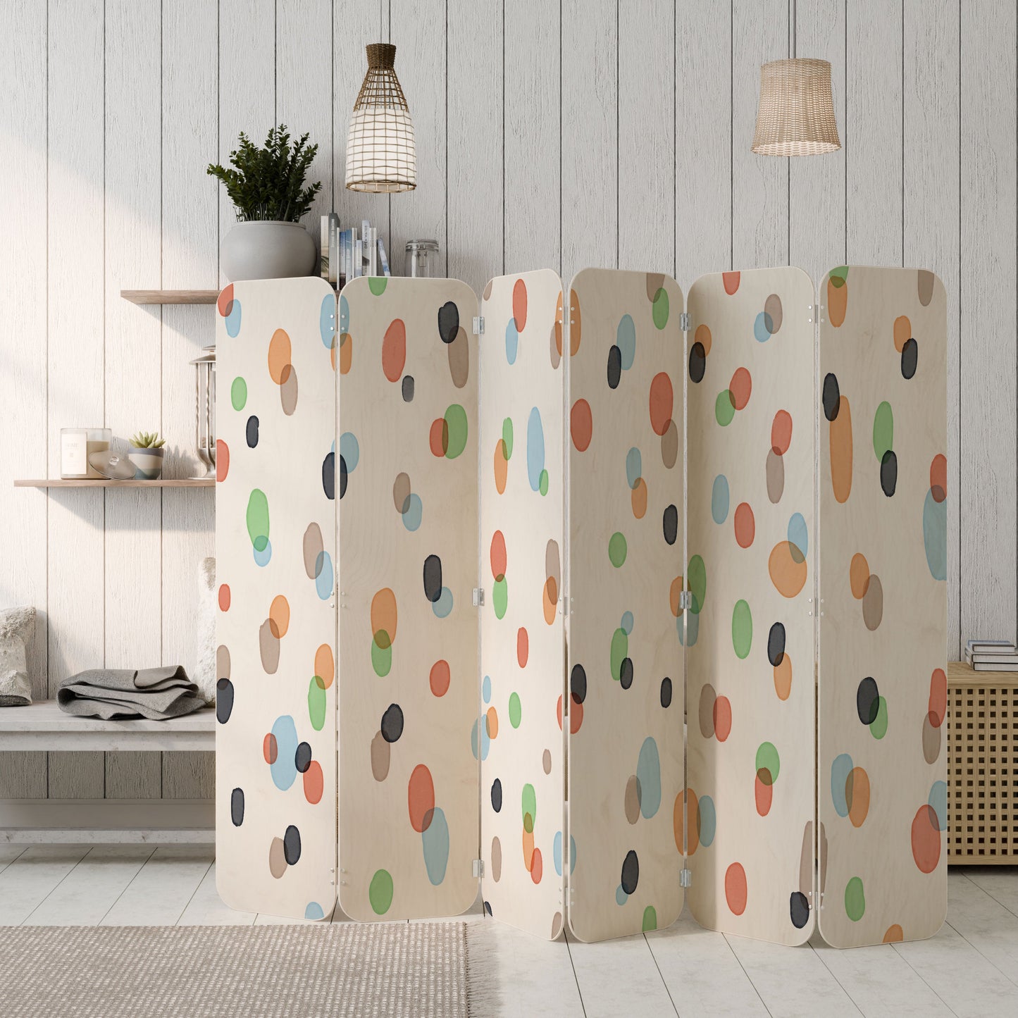 ENERGETIC SPOTS 6-Panel Plywood Room Divider