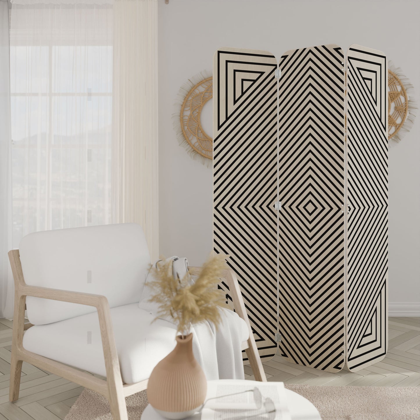 POLYGON ILLUSION 3-Panel Plywood Room Divider