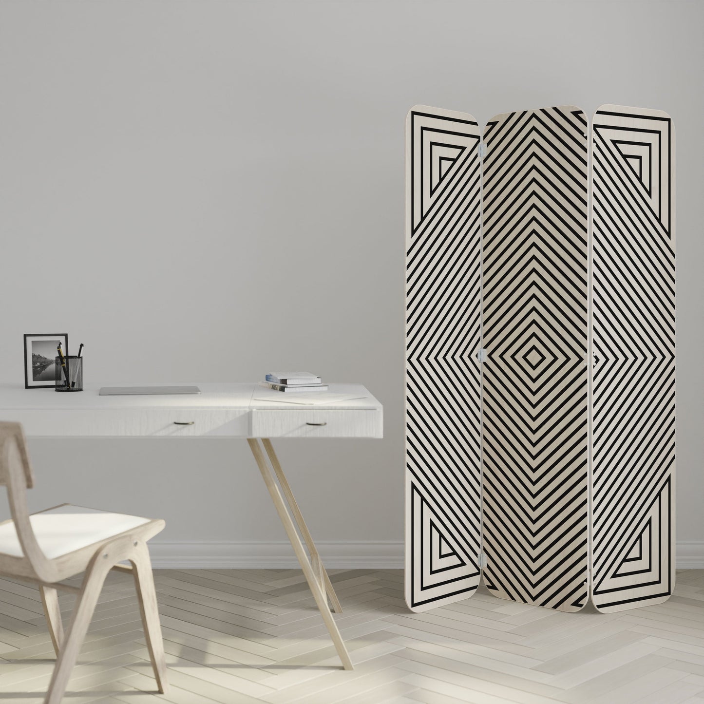 POLYGON ILLUSION 3-Panel Plywood Room Divider