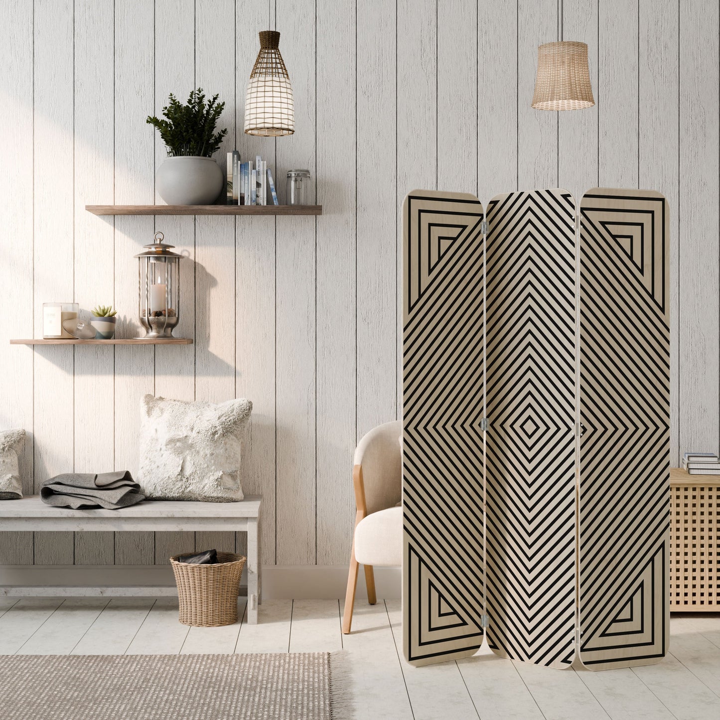 POLYGON ILLUSION 3-Panel Plywood Room Divider