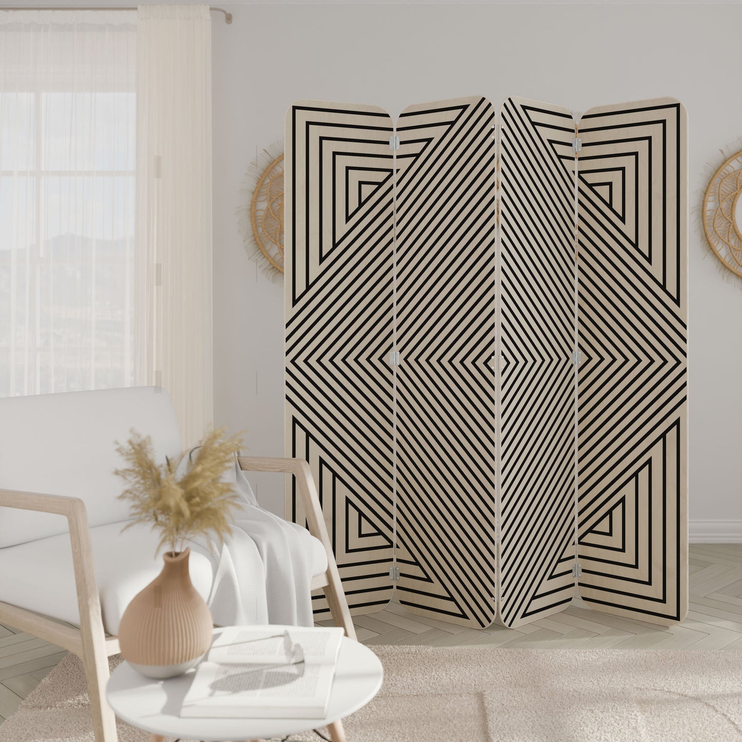 POLYGON ILLUSION 4-Panel Plywood Room Divider