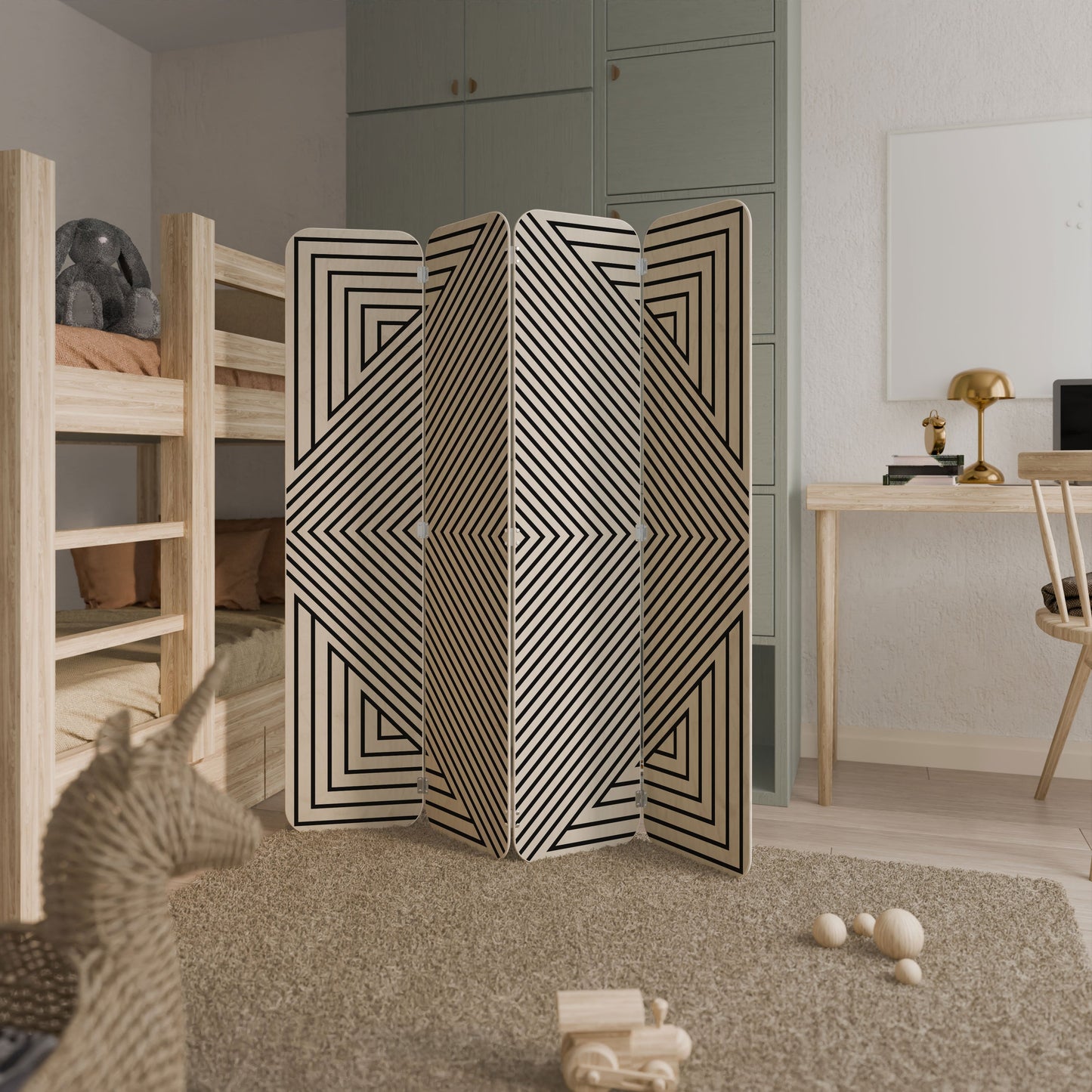 POLYGON ILLUSION 4-Panel Plywood Room Divider