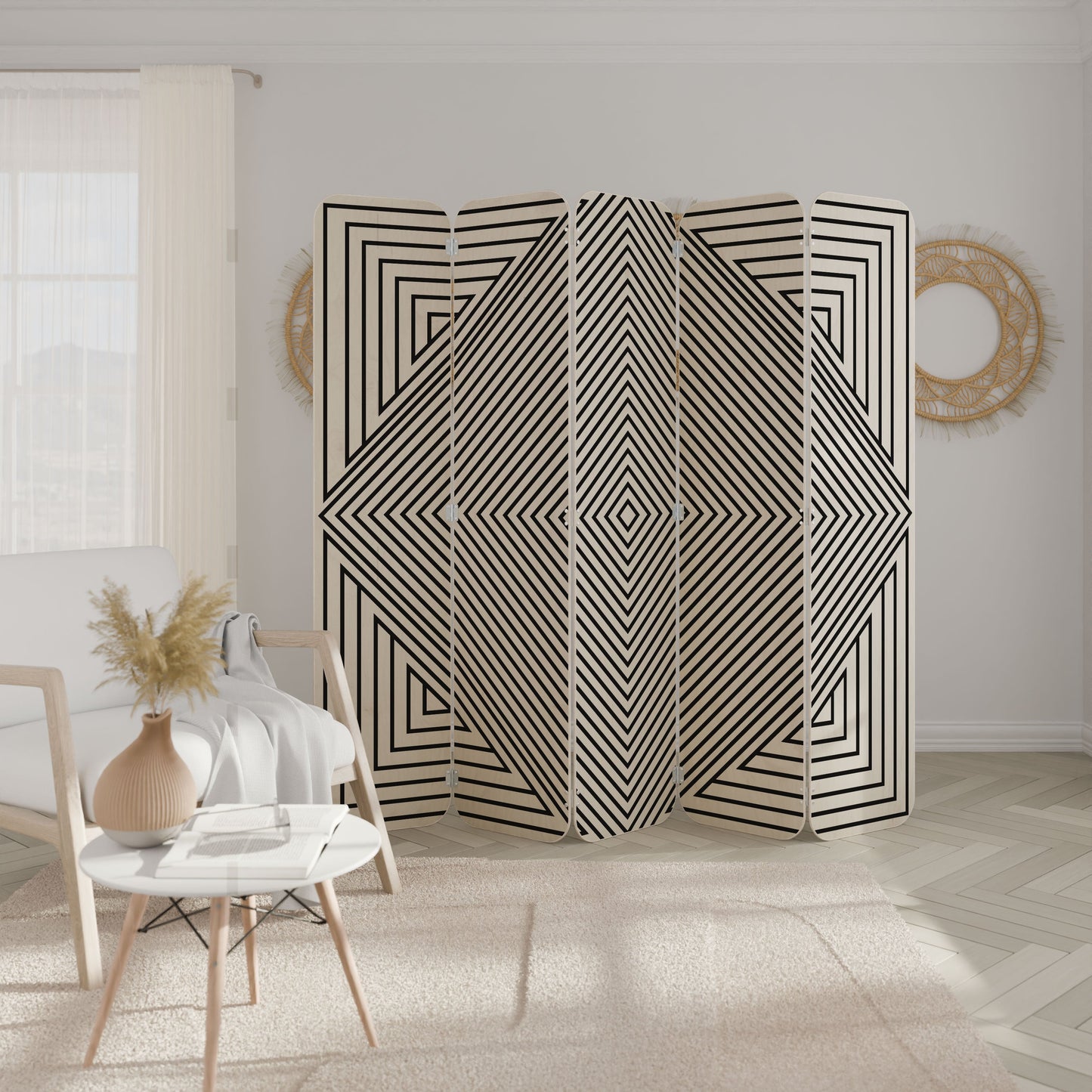 POLYGON ILLUSION 5-Panel Plywood Room Divider