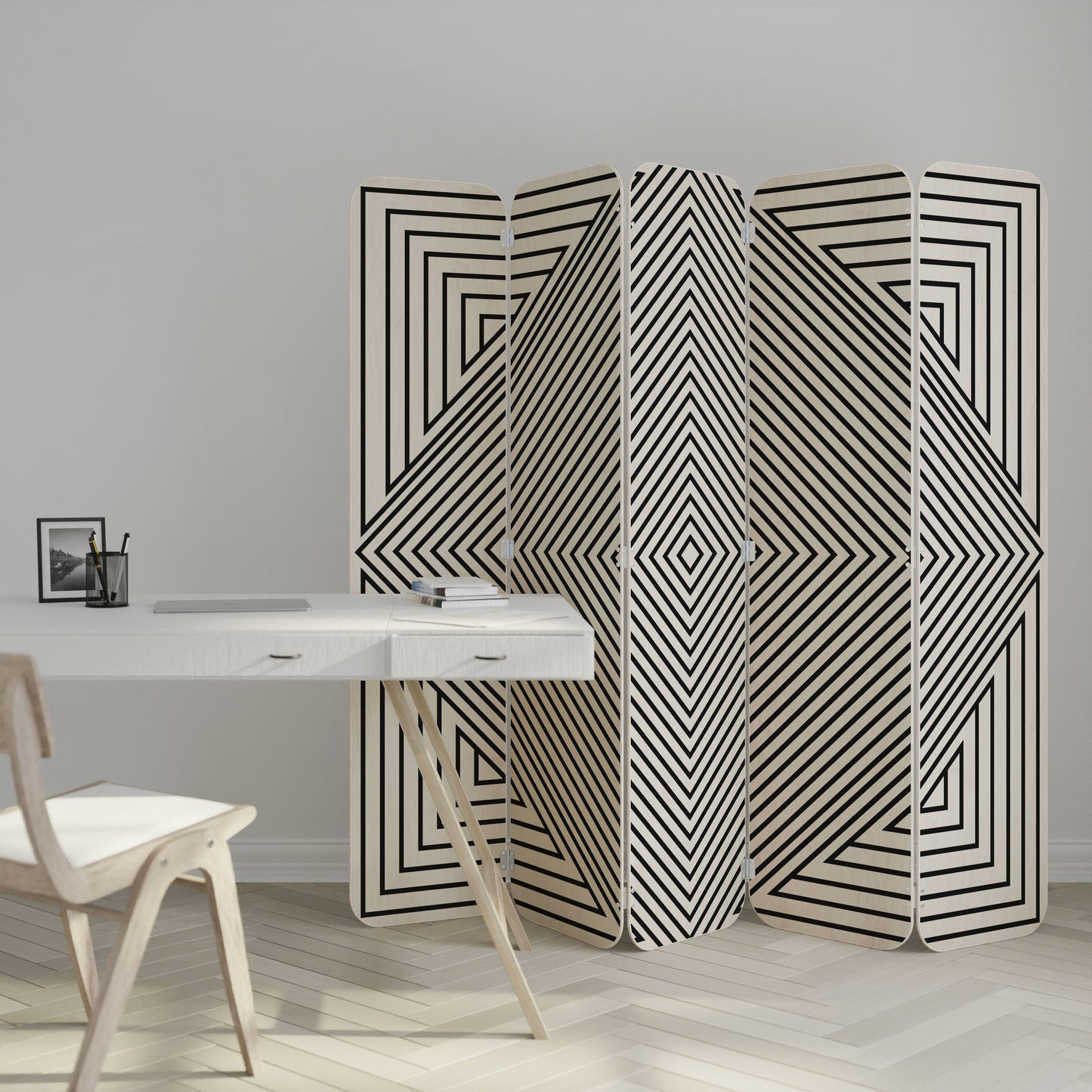 POLYGON ILLUSION 5-Panel Plywood Room Divider