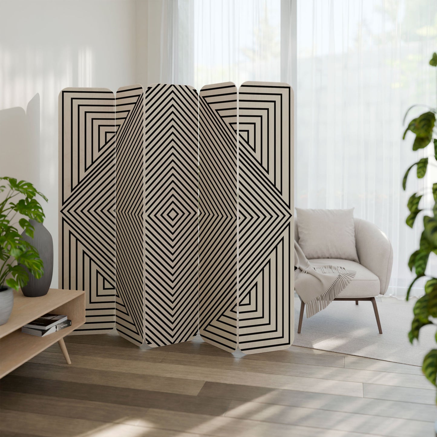 POLYGON ILLUSION 5-Panel Plywood Room Divider