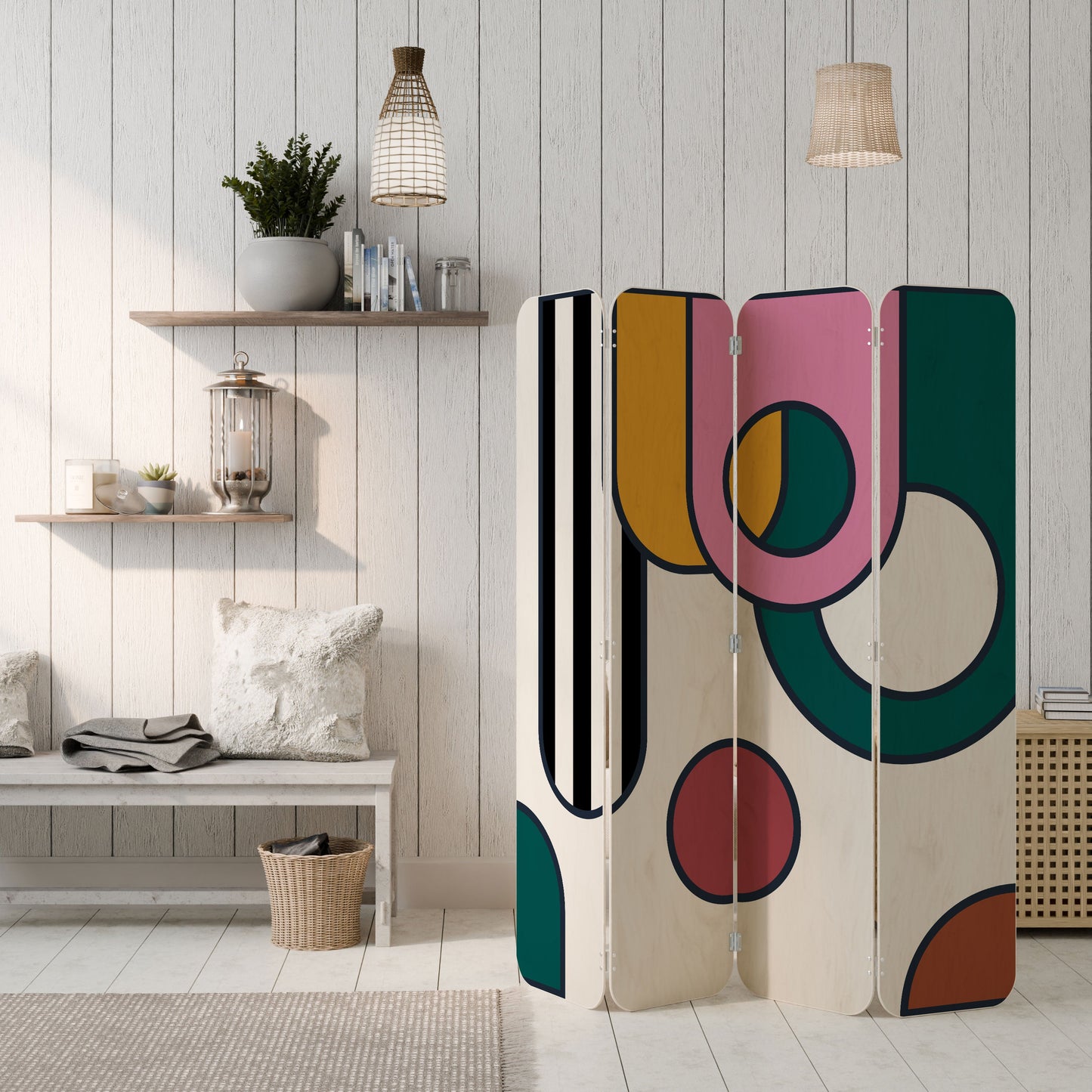 COOL STORY 4-Panel Plywood Room Divider