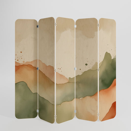 WATERCOLOUR PEAKS 5-Panel Plywood Room Divider