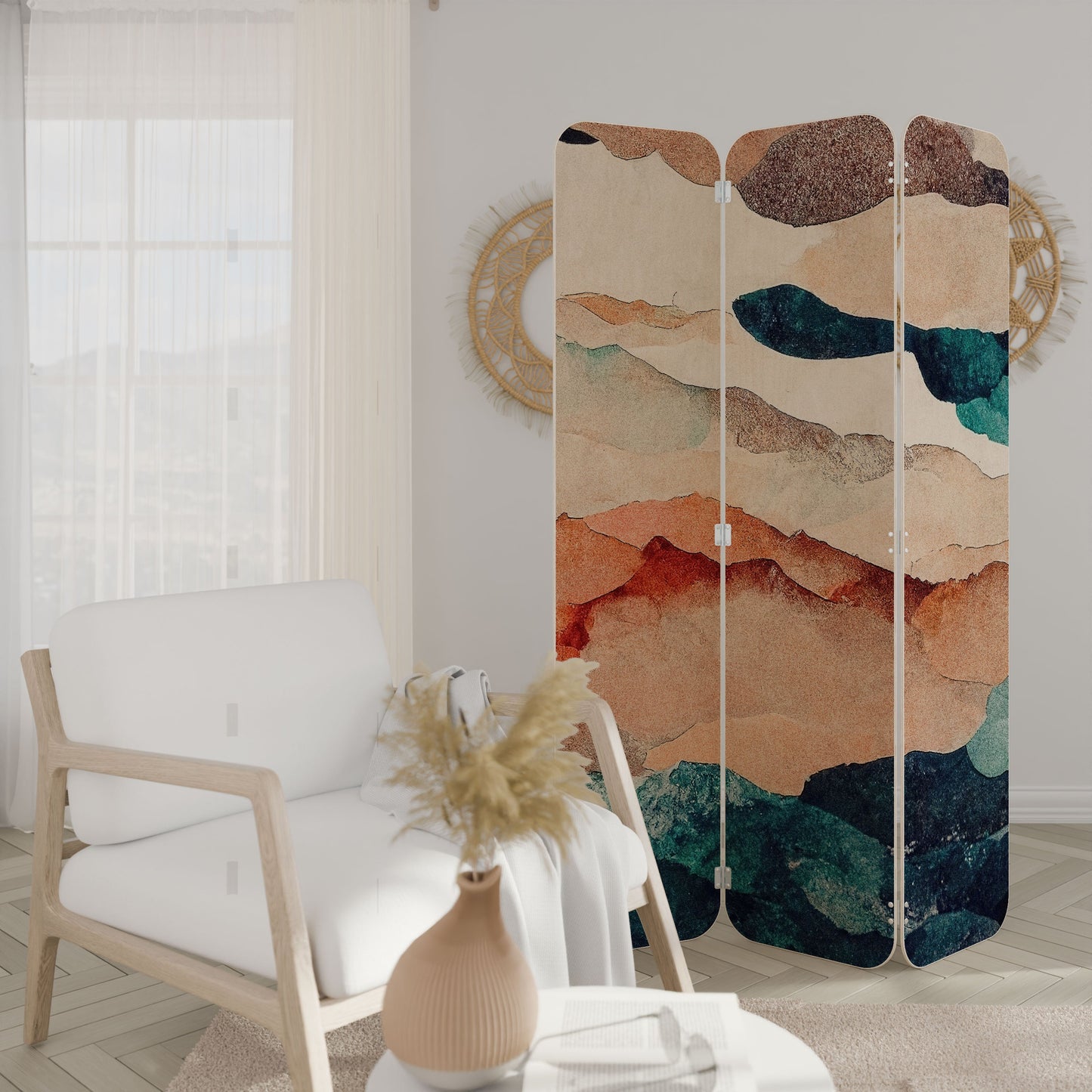 ABSTRACT LANDSCAPE 3-Panel Plywood Room Divider